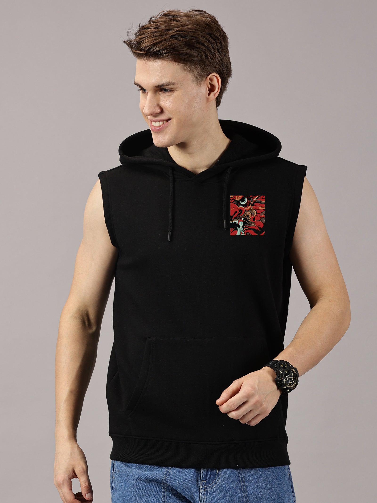 Sweatshirt :: Dragon Printed Sleeveless Hoodie