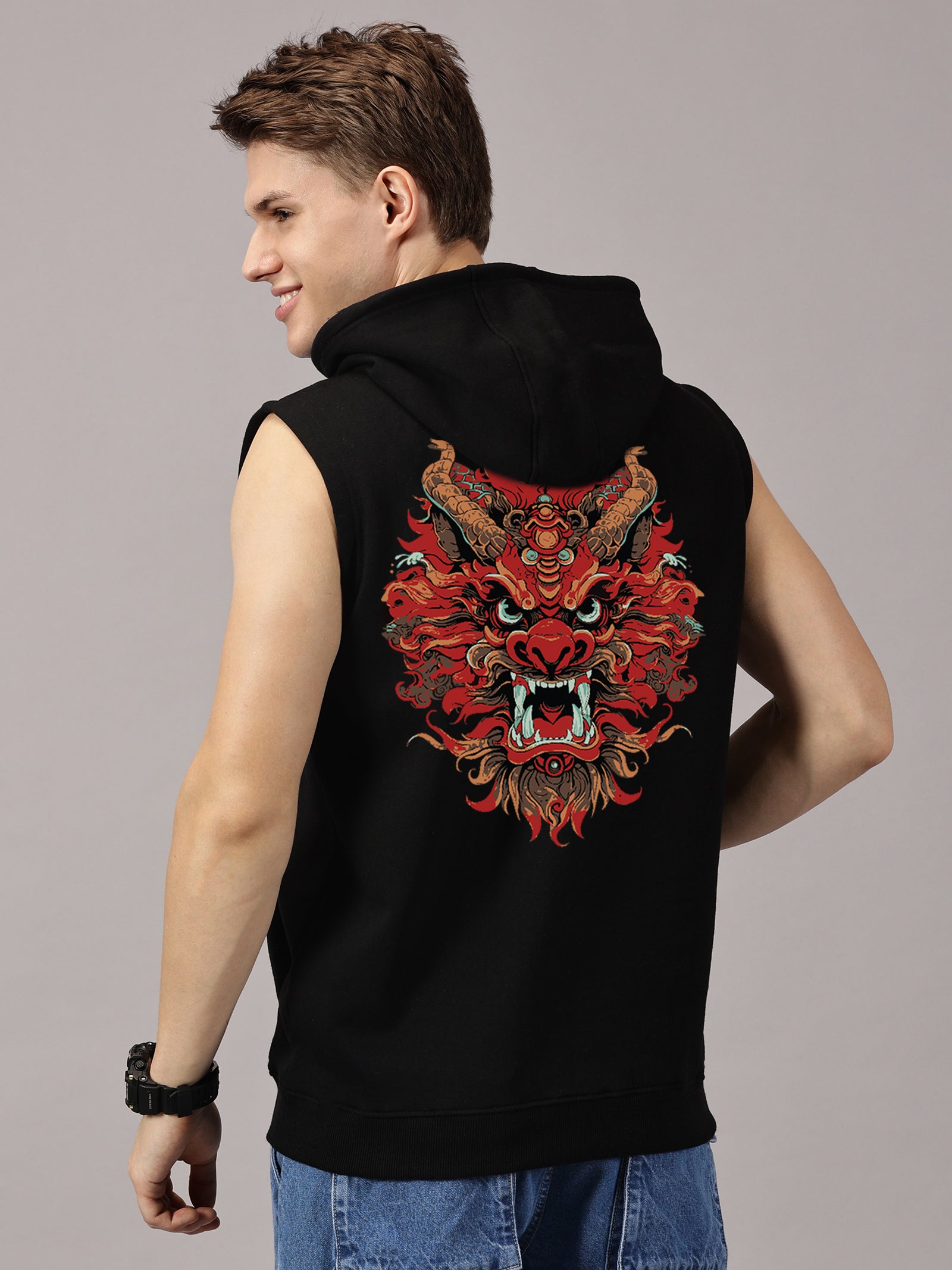 Sweatshirt :: Dragon Printed Sleeveless Hoodie