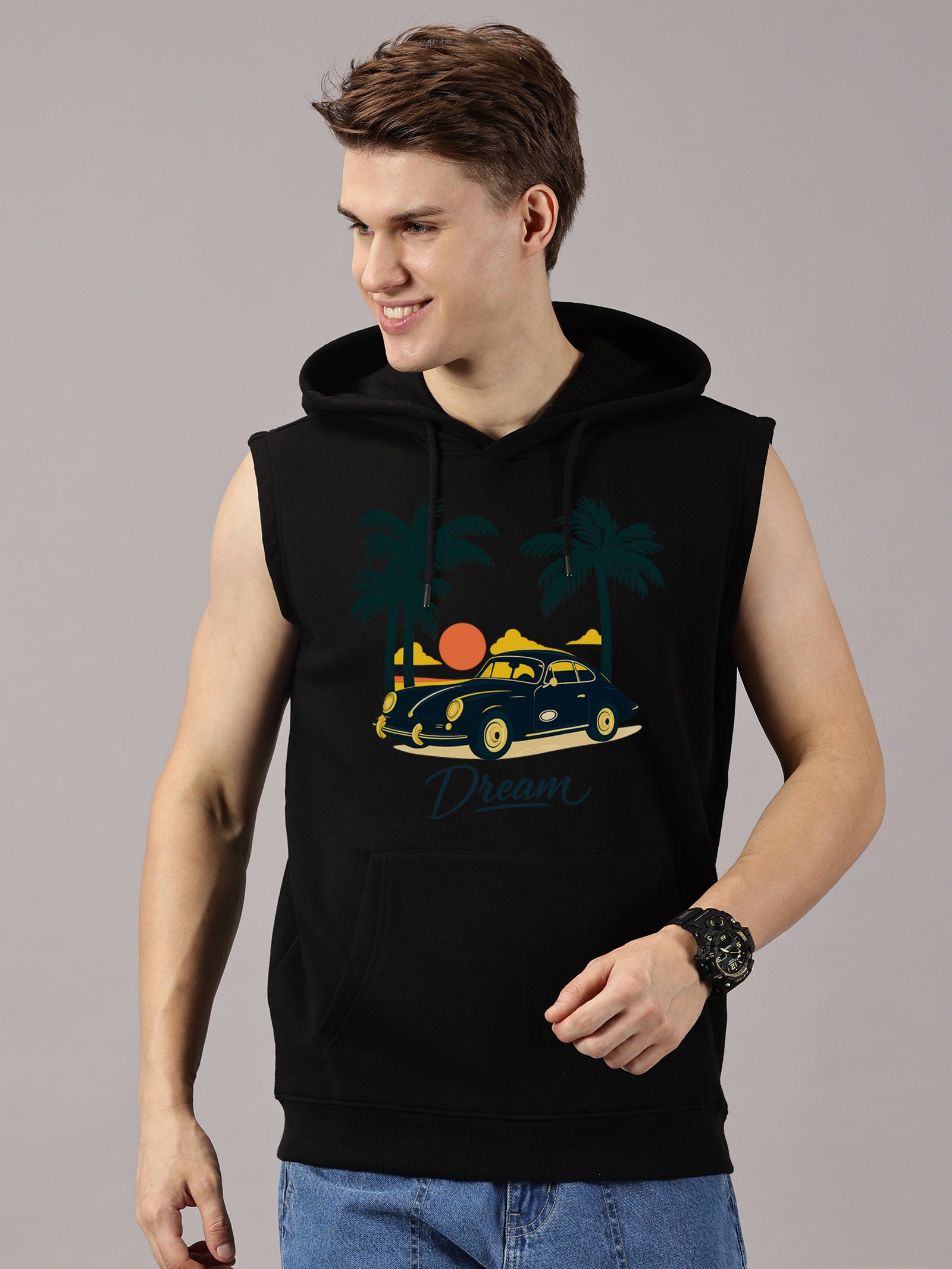 Sweatshirt :Dream Printed Sleeveless Hoodie