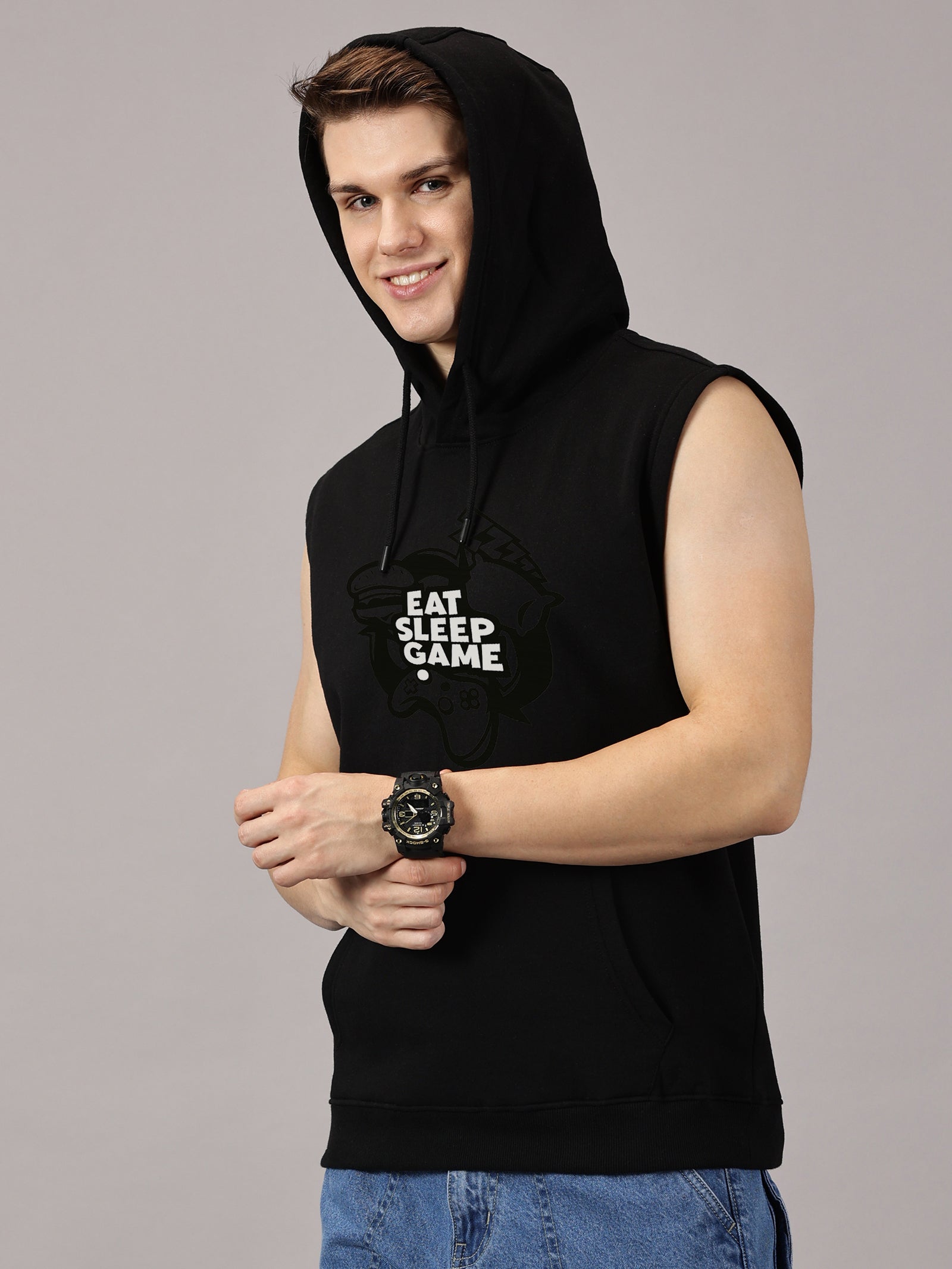 Sweatshirt ::Eat Sleep Game Printed Sleeveless Hoodie