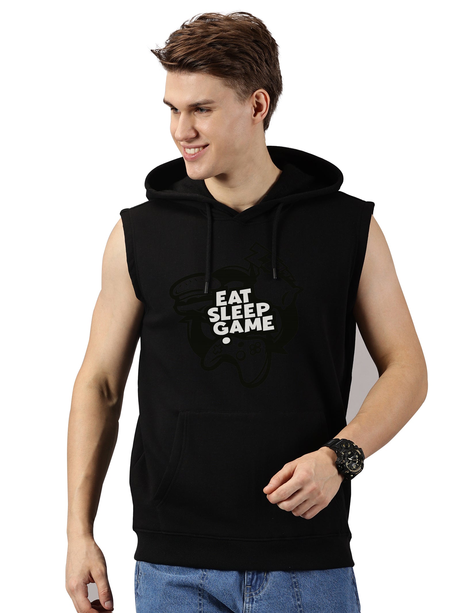 Sweatshirt ::Eat Sleep Game Printed Sleeveless Hoodie