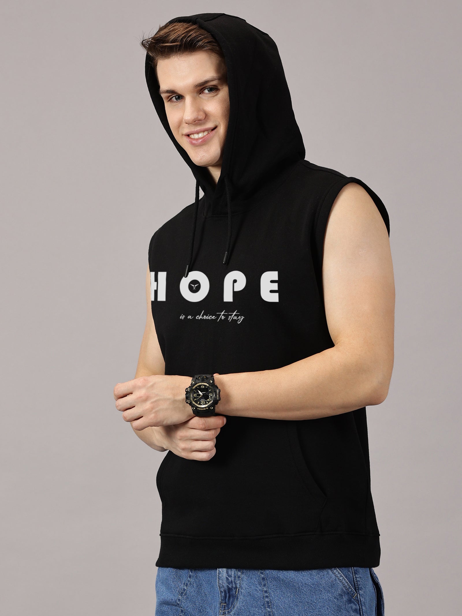 Sweatshirt :Hope Printed Sleeveless Hoodie