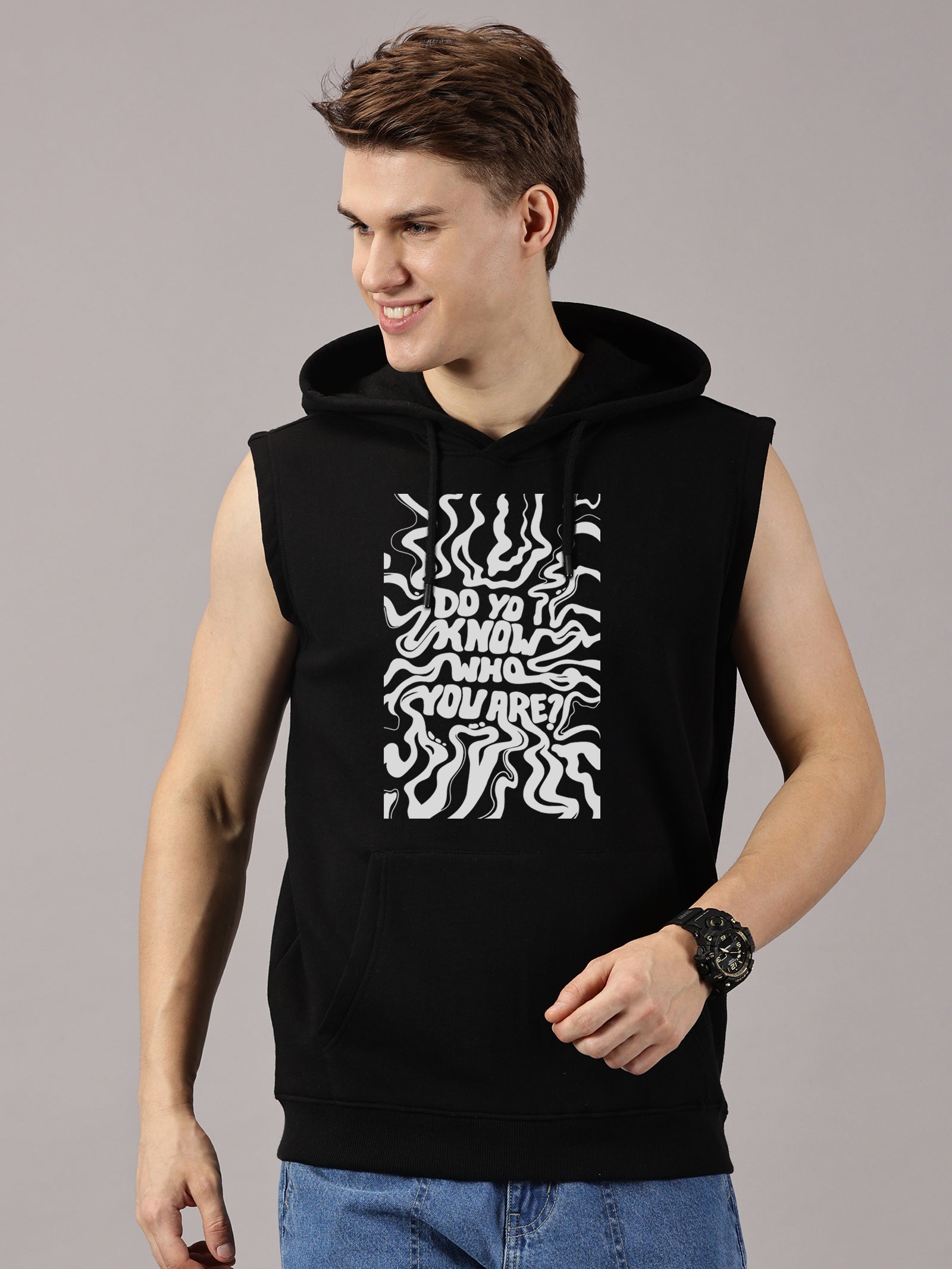 Sweatshirt :Do you know Printed Sleeveless Hoodie