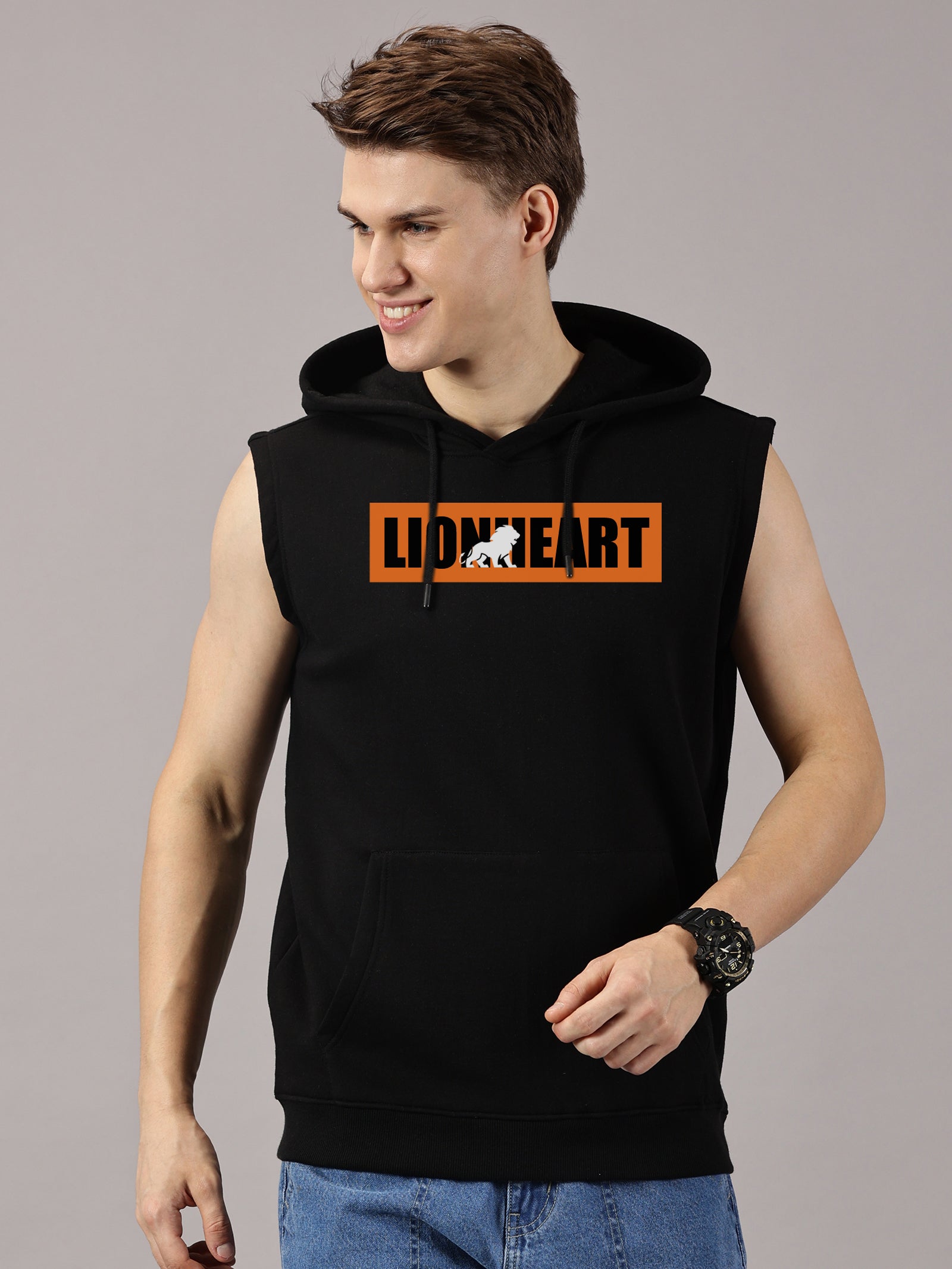 Sweatshirt :Lionheart Printed Sleeveless Hoodie