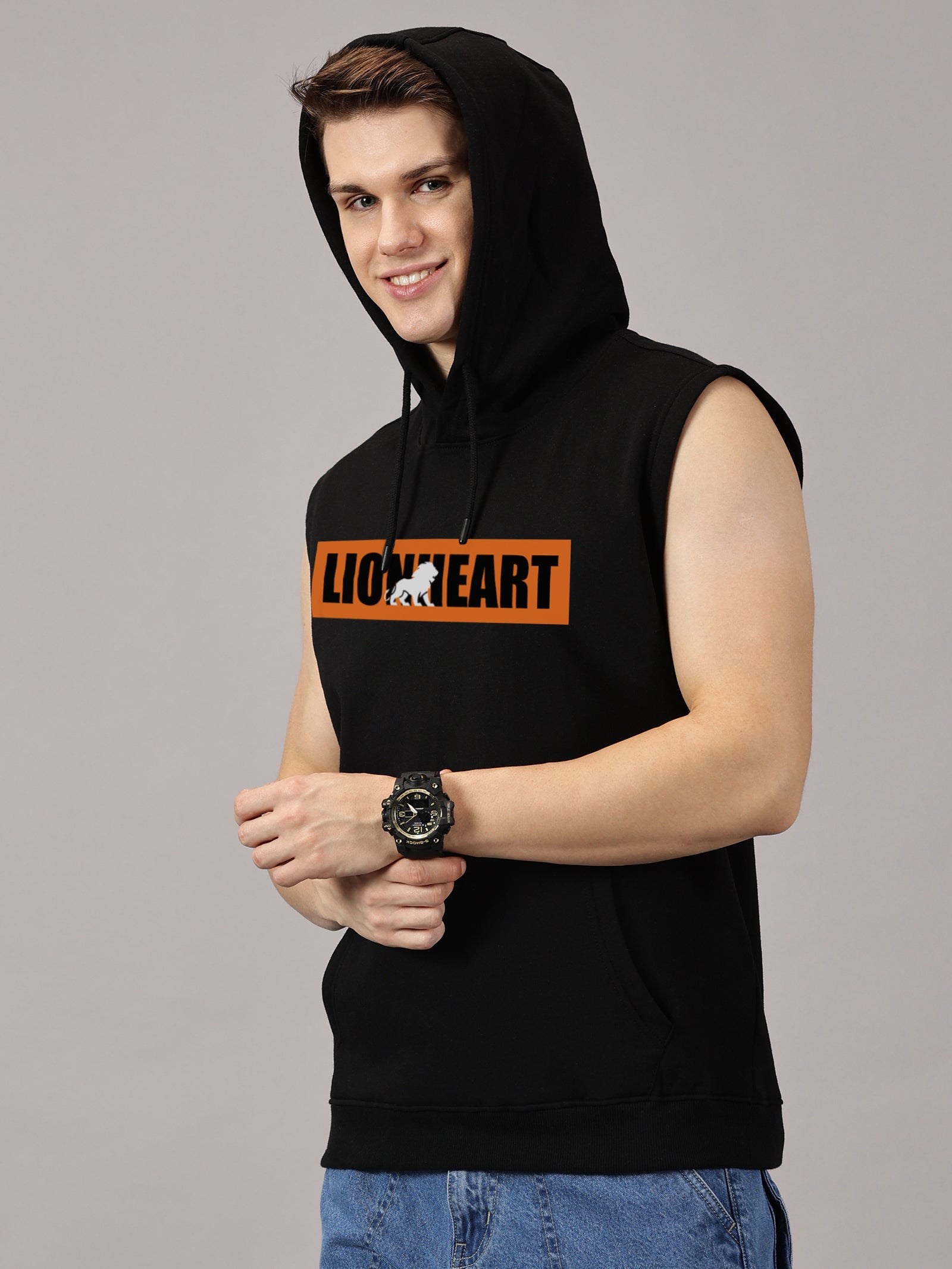 Sweatshirt :Lionheart Printed Sleeveless Hoodie