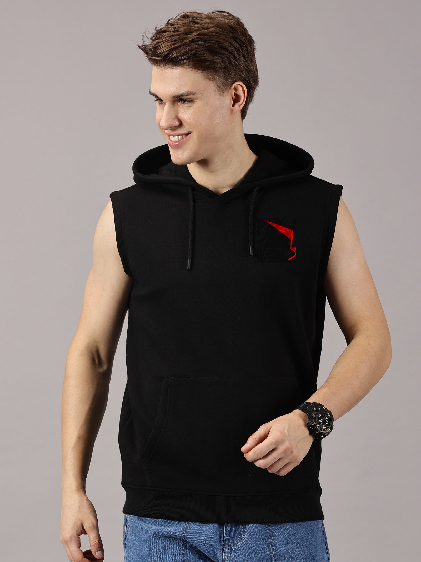 Sweatshirt ::  Lion Power Printed Sleeveless Hoodie