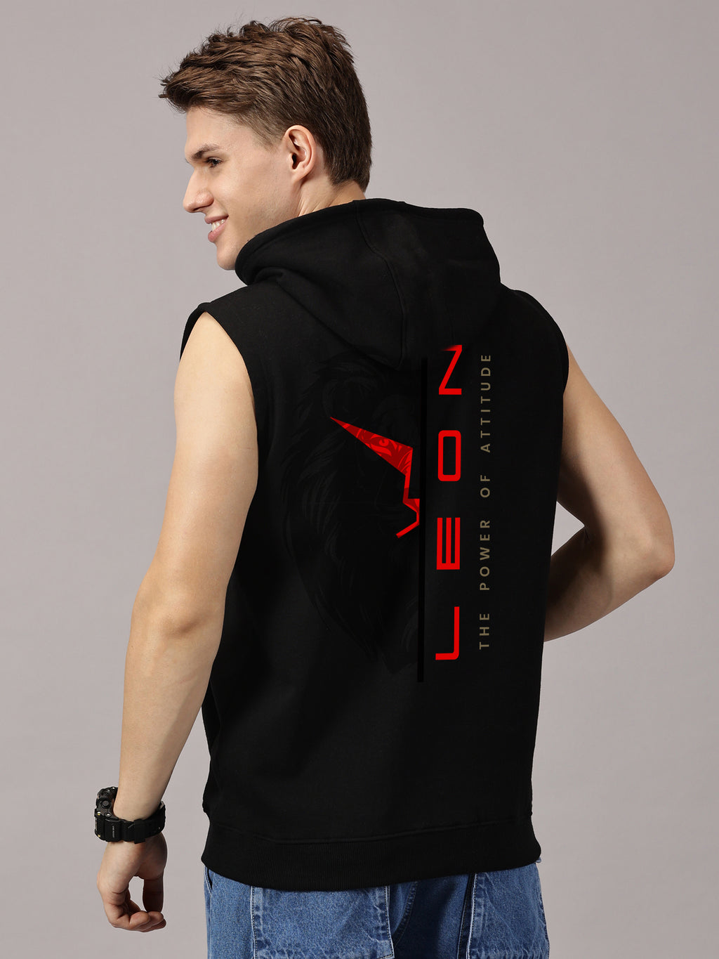 Sweatshirt ::  Lion Power Printed Sleeveless Hoodie