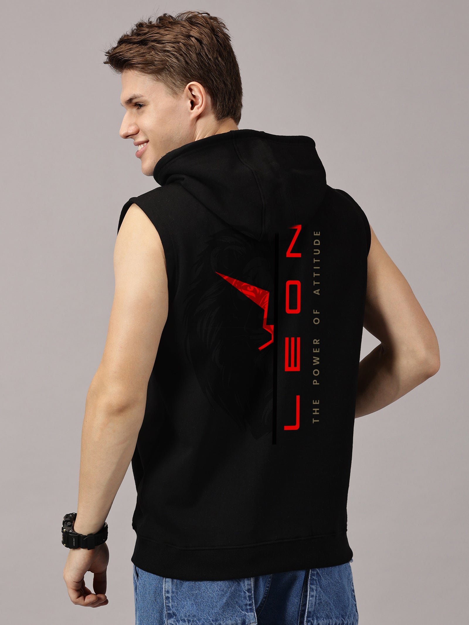 Sweatshirt ::  Lion Power Printed Sleeveless Hoodie