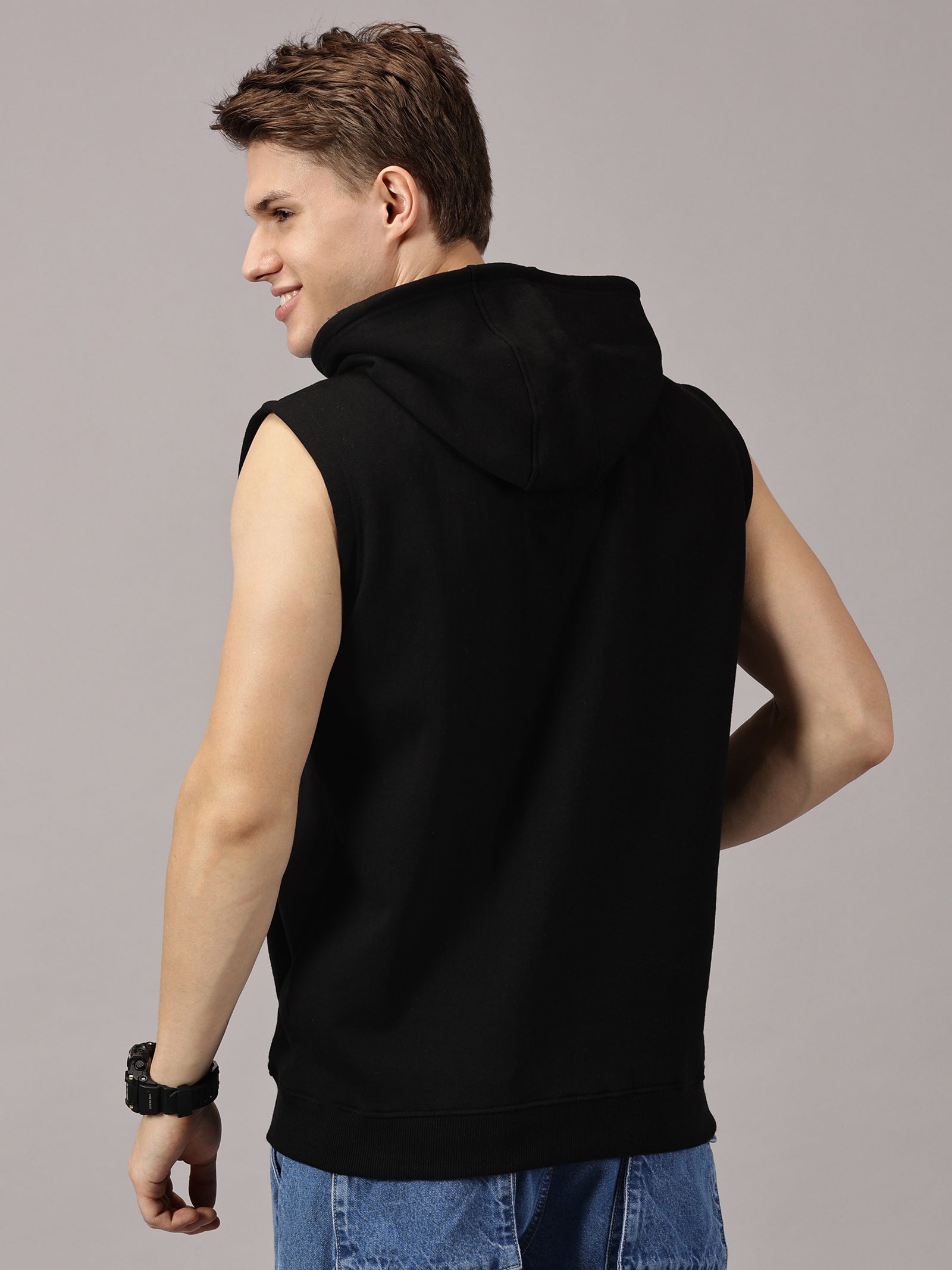 Sweatshirt :ThinkPositive Printed Sleeveless Hoodie