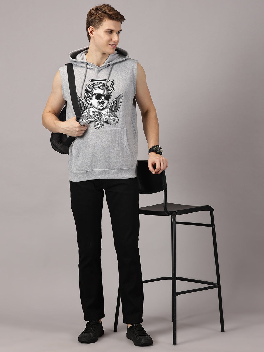 Sweatshirt :Angel Printed Sleeveless Hoodie