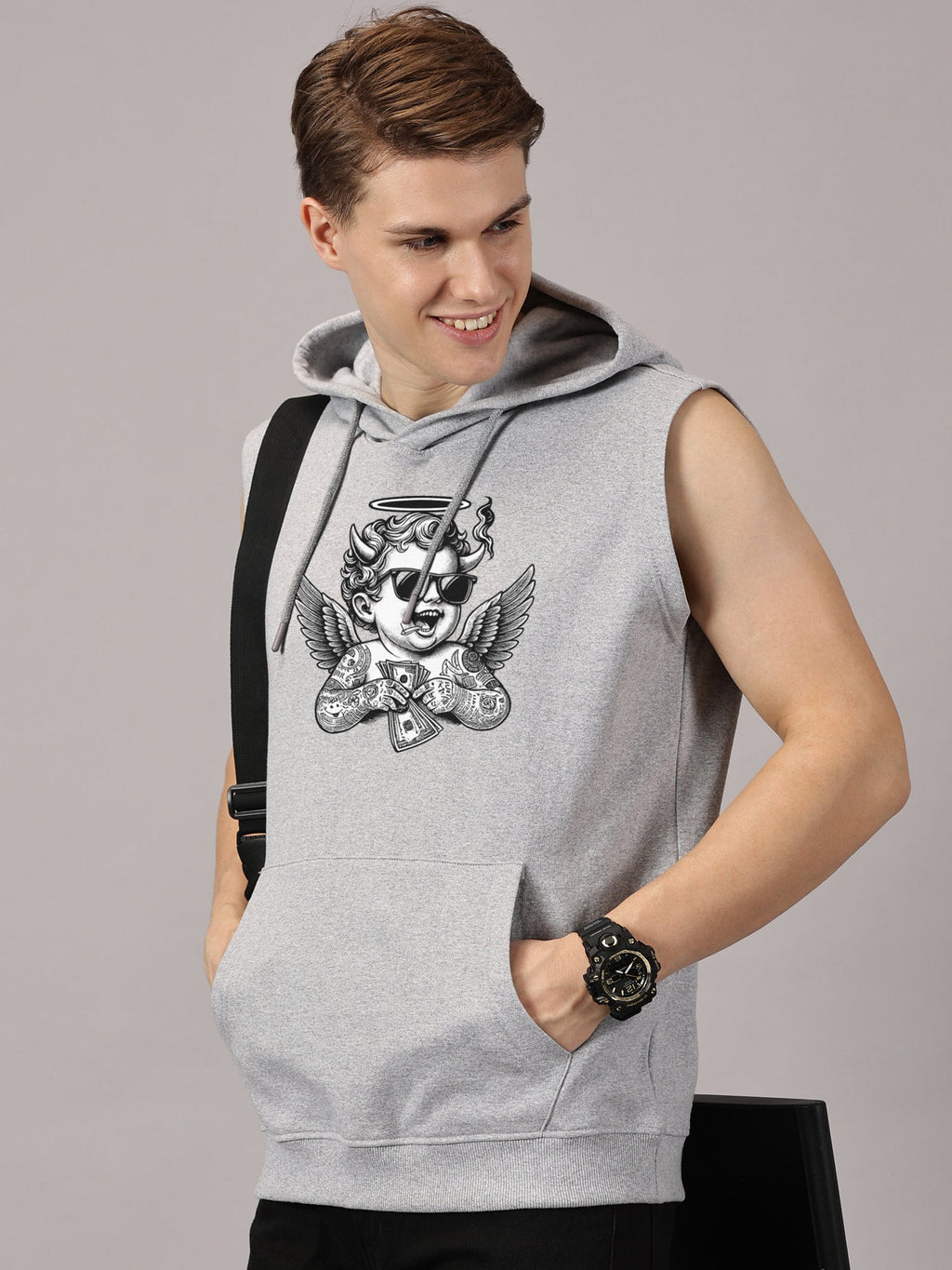 Sweatshirt :Angel Printed Sleeveless Hoodie