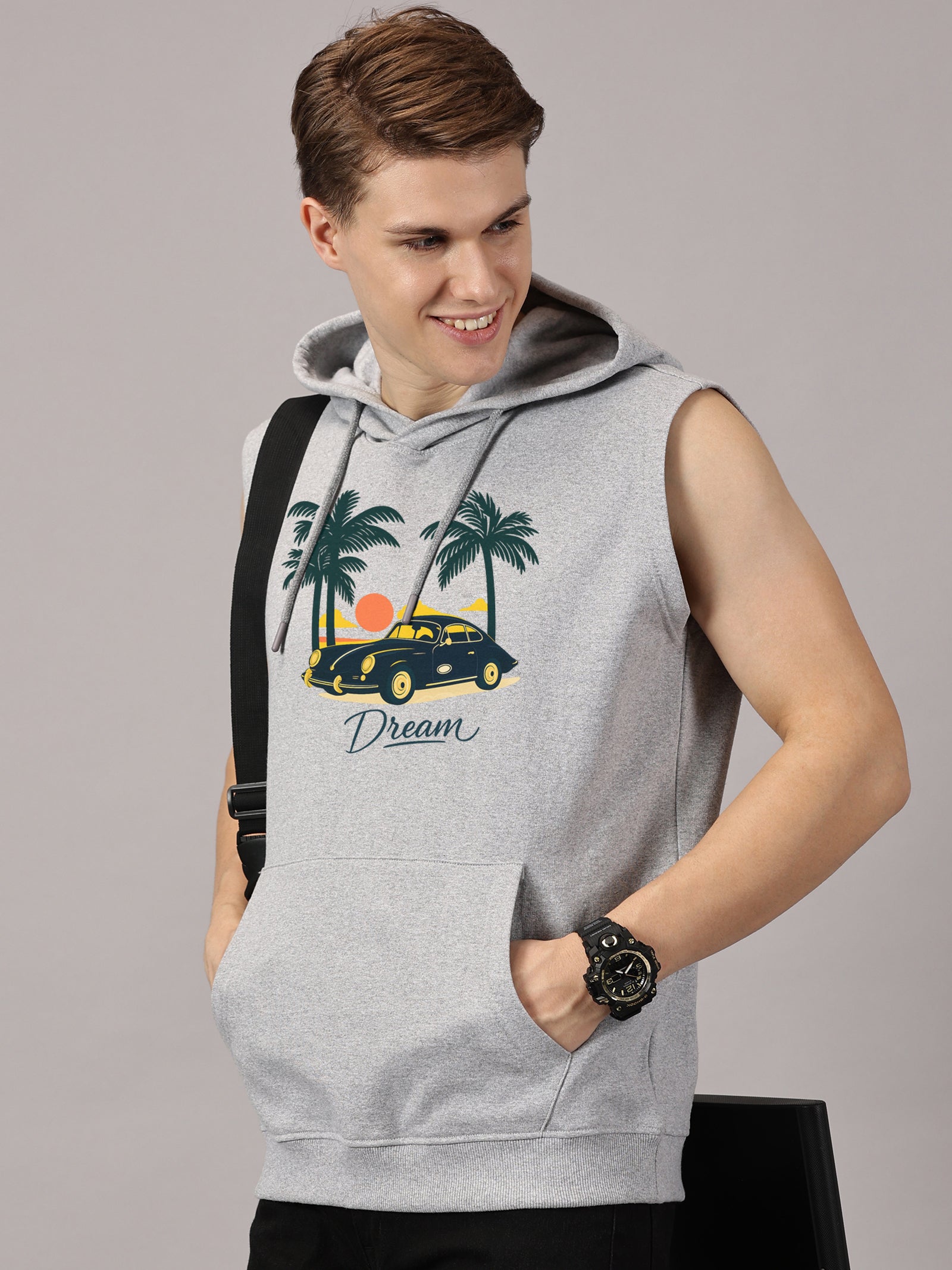 Sweatshirt :Dream Printed Sleeveless Hoodie