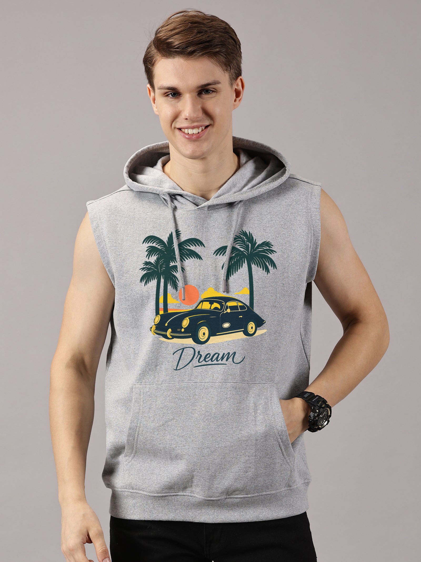 Sweatshirt :Dream Printed Sleeveless Hoodie
