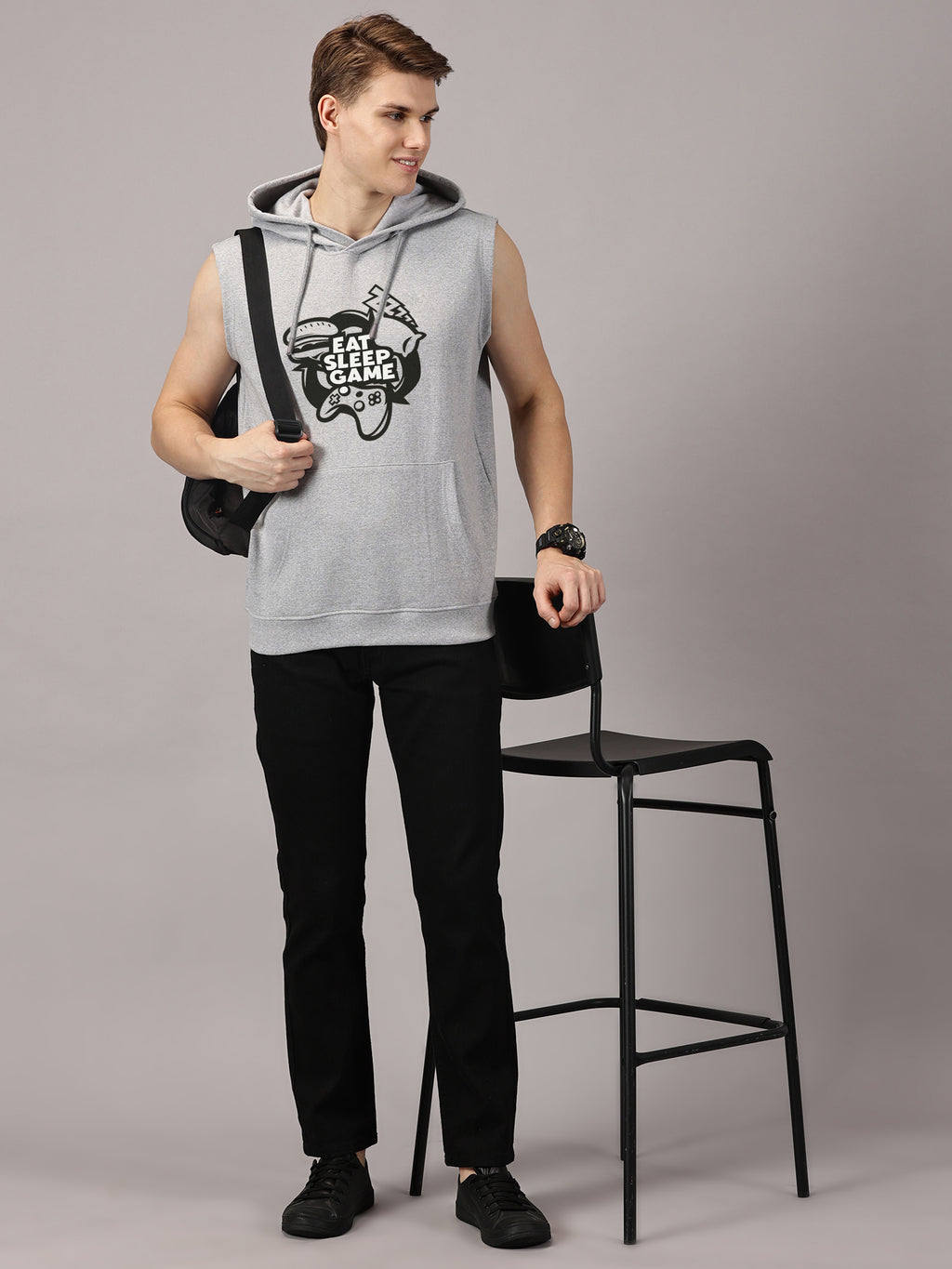 Sweatshirt ::Eat Sleep Game Printed Sleeveless Hoodie