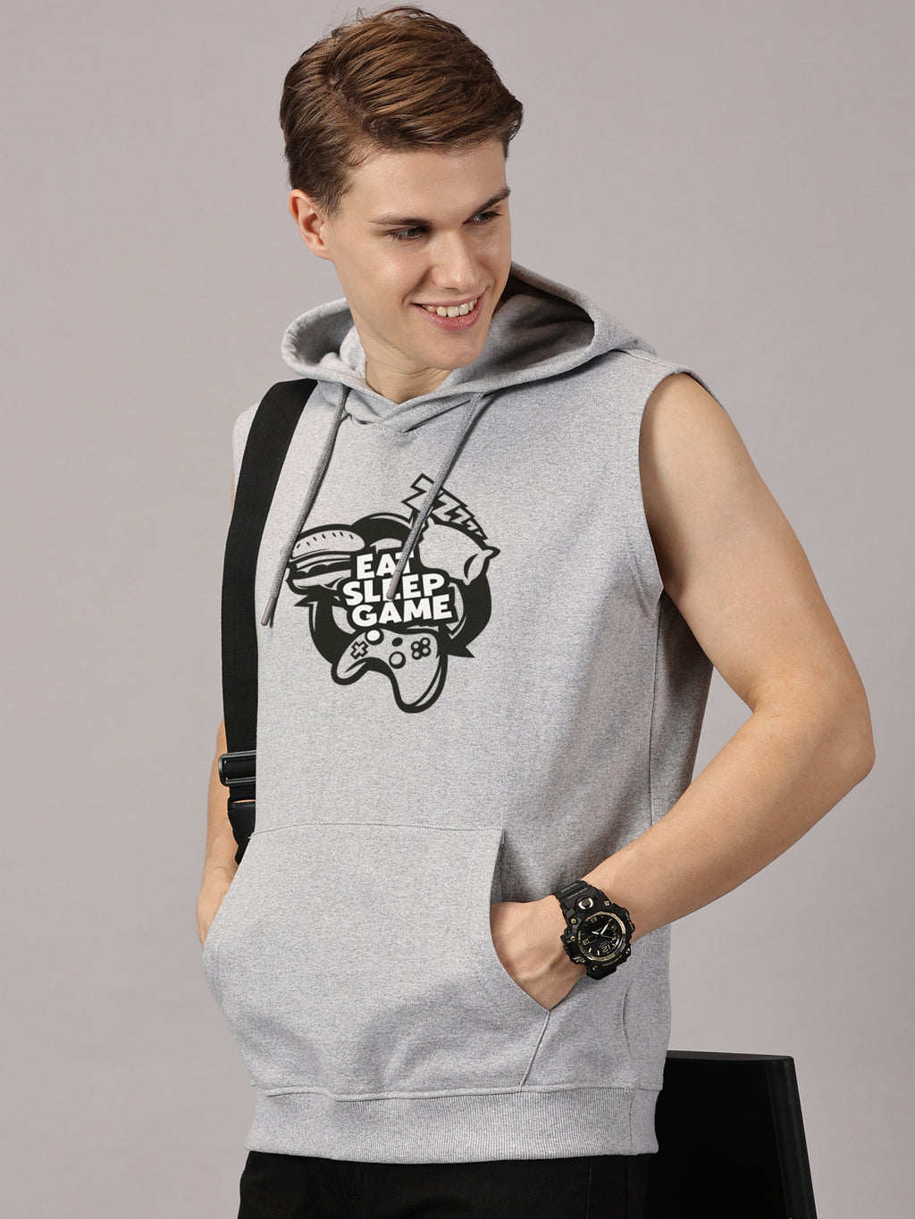 Sweatshirt ::Eat Sleep Game Printed Sleeveless Hoodie