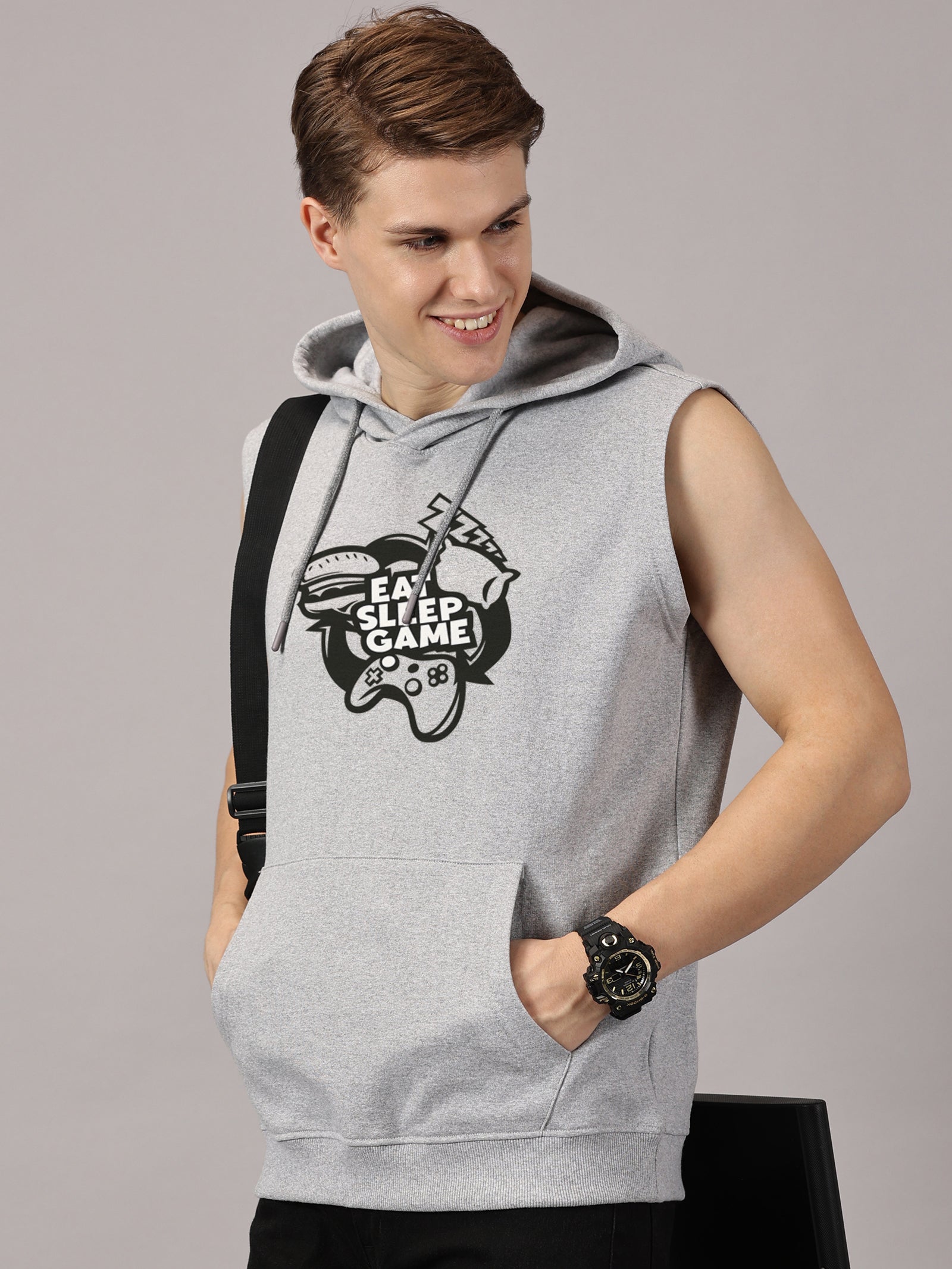 Sweatshirt ::Eat Sleep Game Printed Sleeveless Hoodie