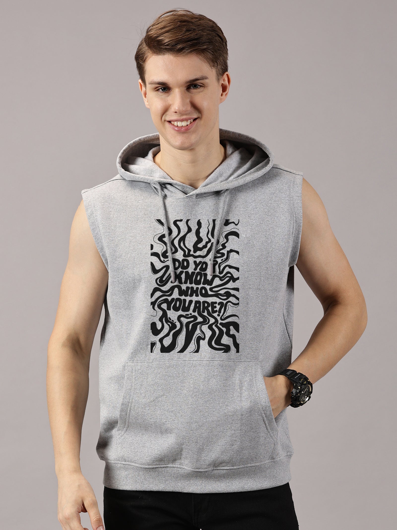Sweatshirt :Do you know Printed Sleeveless Hoodie