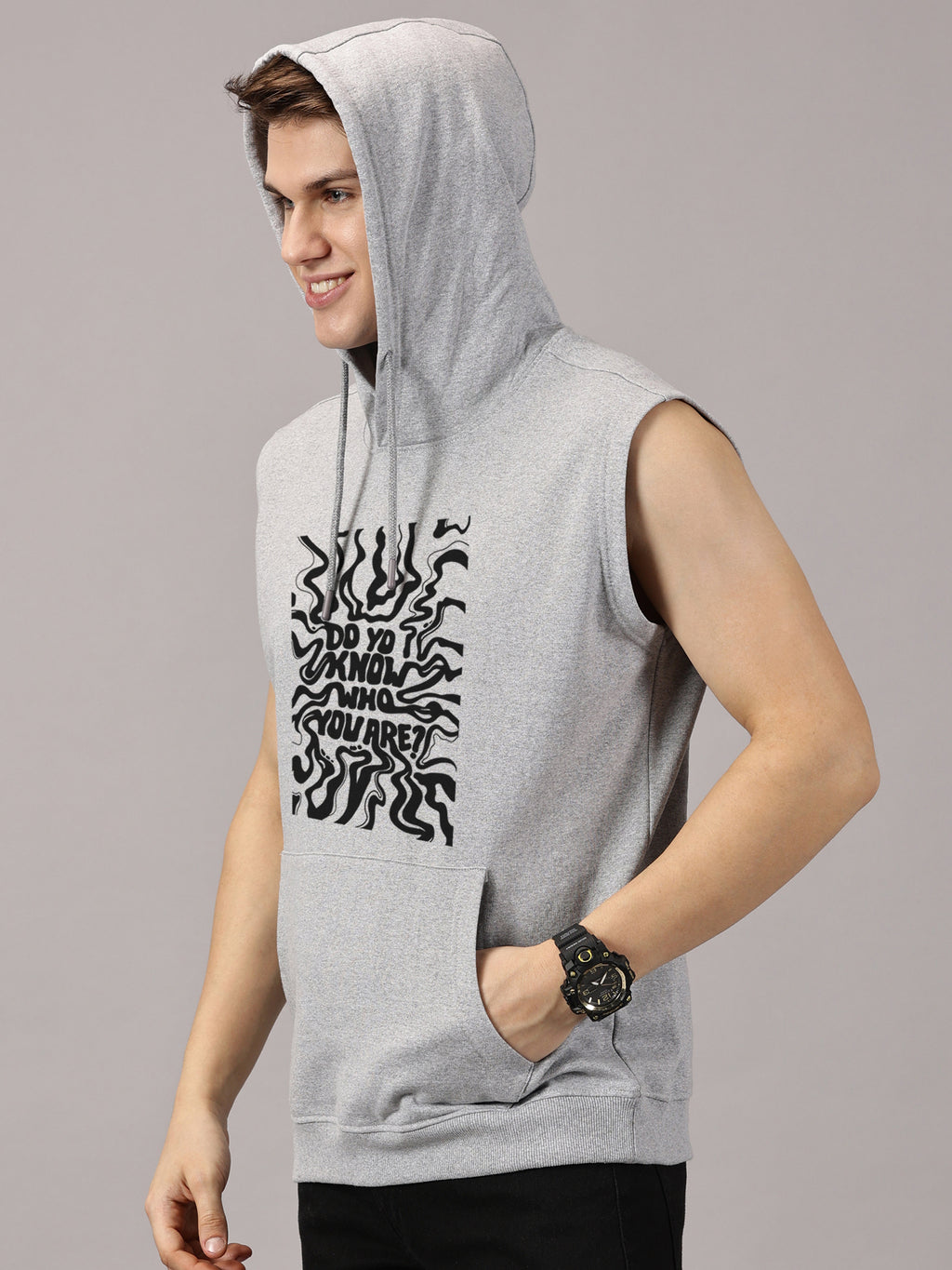 Sweatshirt :Do you know Printed Sleeveless Hoodie