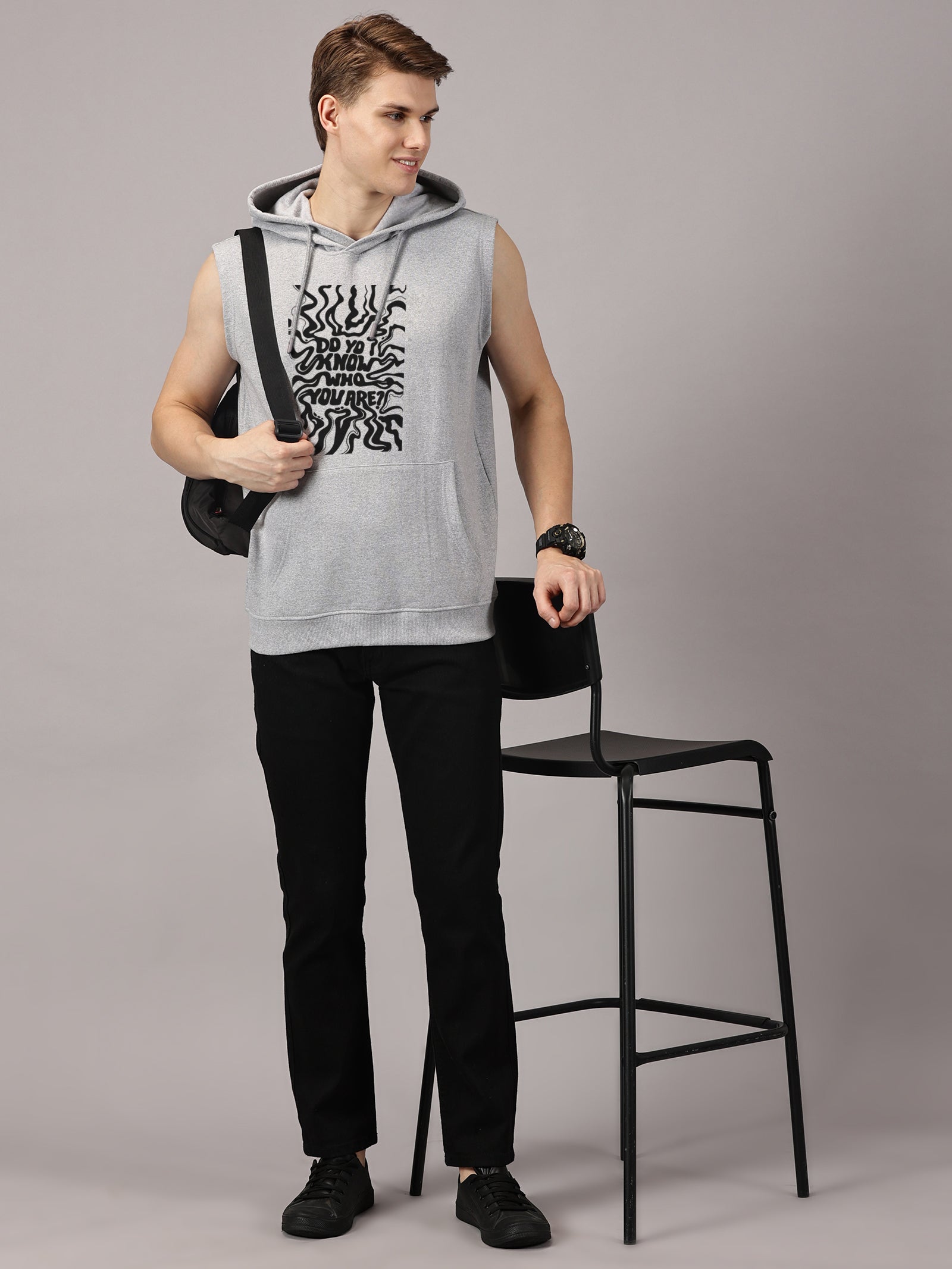 Sweatshirt :Do you know Printed Sleeveless Hoodie