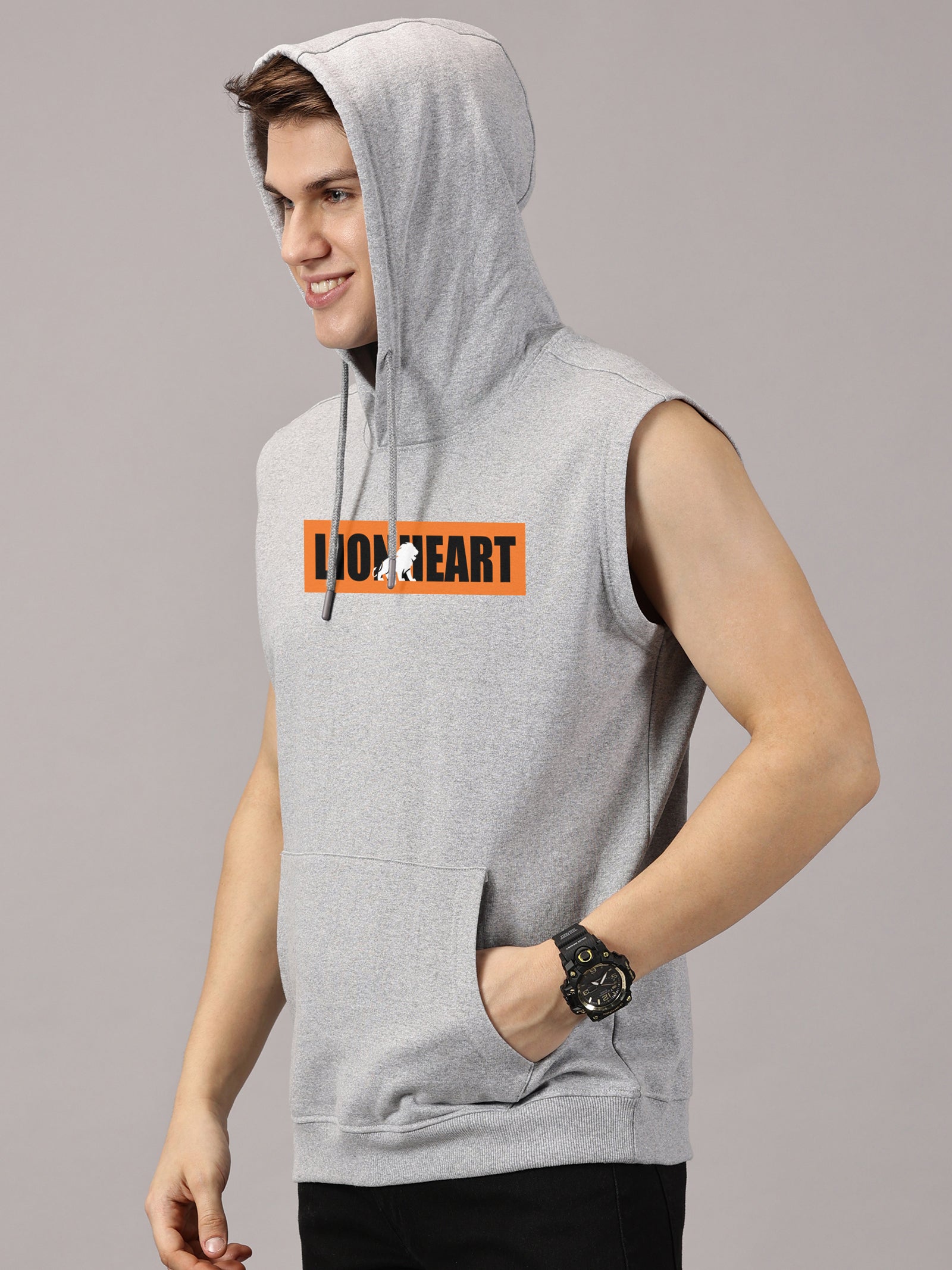Sweatshirt :Lionheart Printed Sleeveless Hoodie