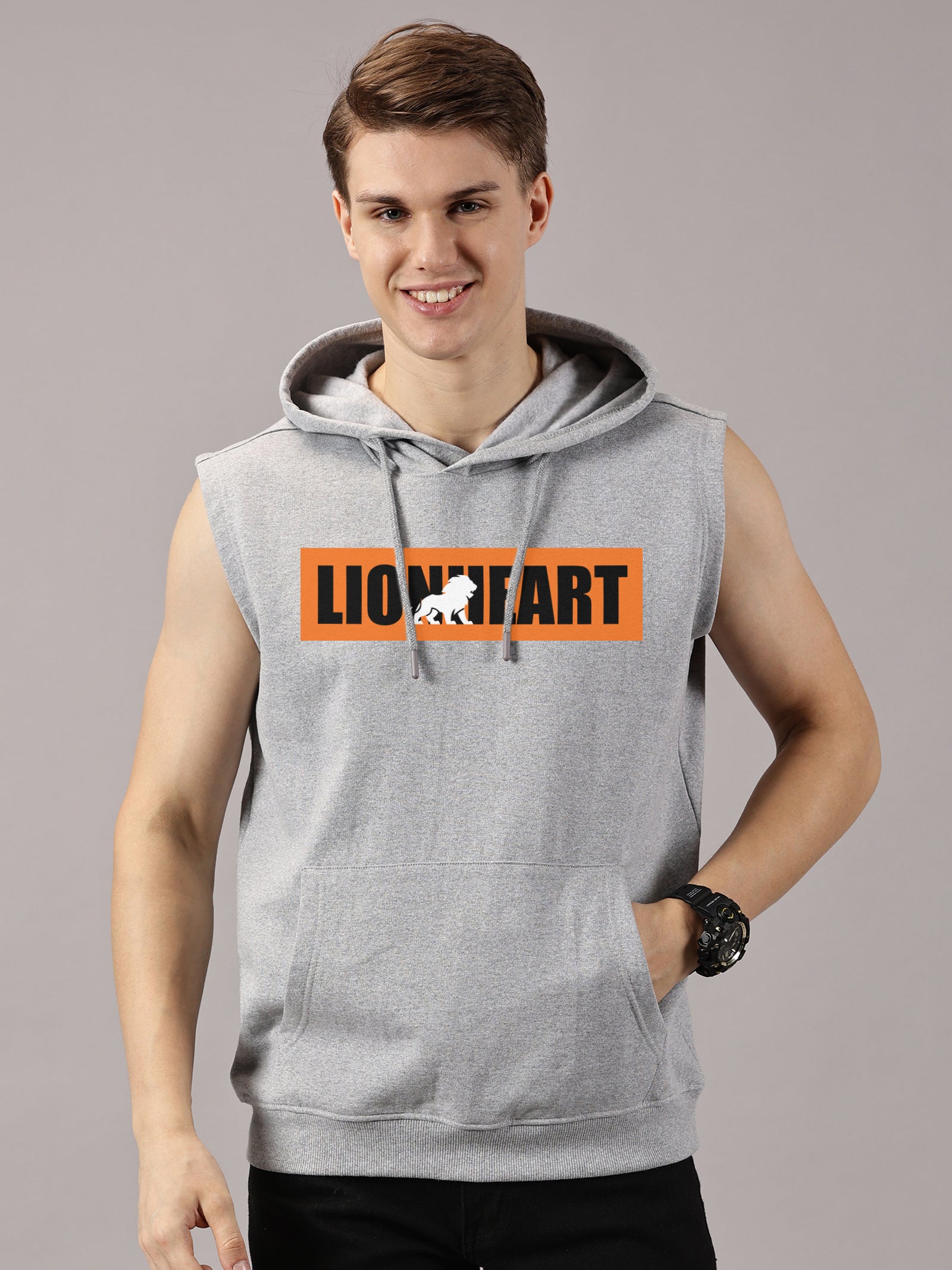 Sweatshirt :Lionheart Printed Sleeveless Hoodie
