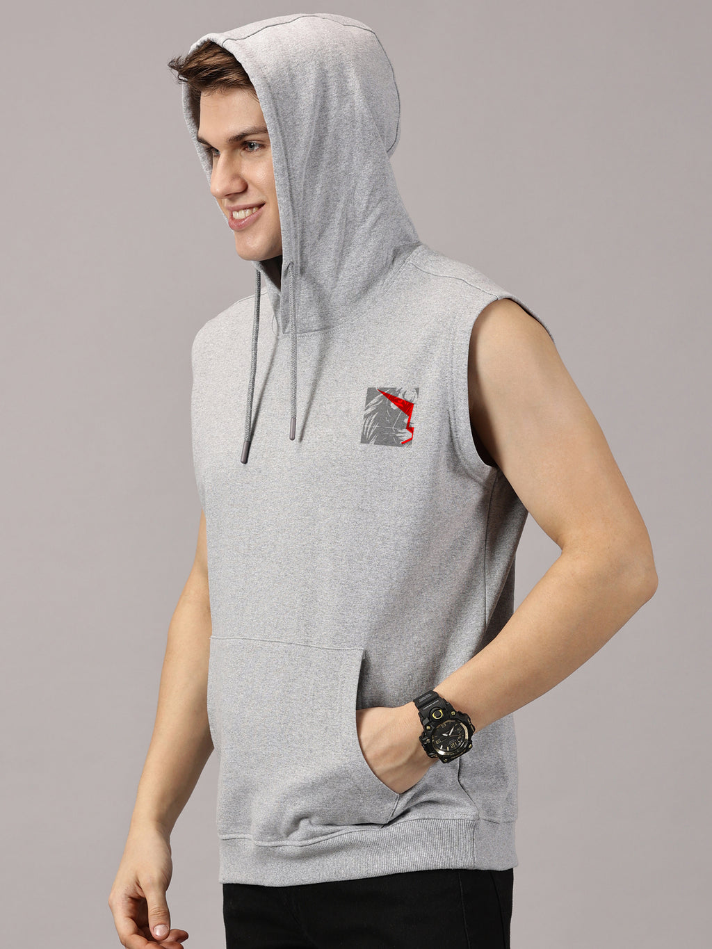 Sweatshirt ::  Lion Power Printed Sleeveless Hoodie