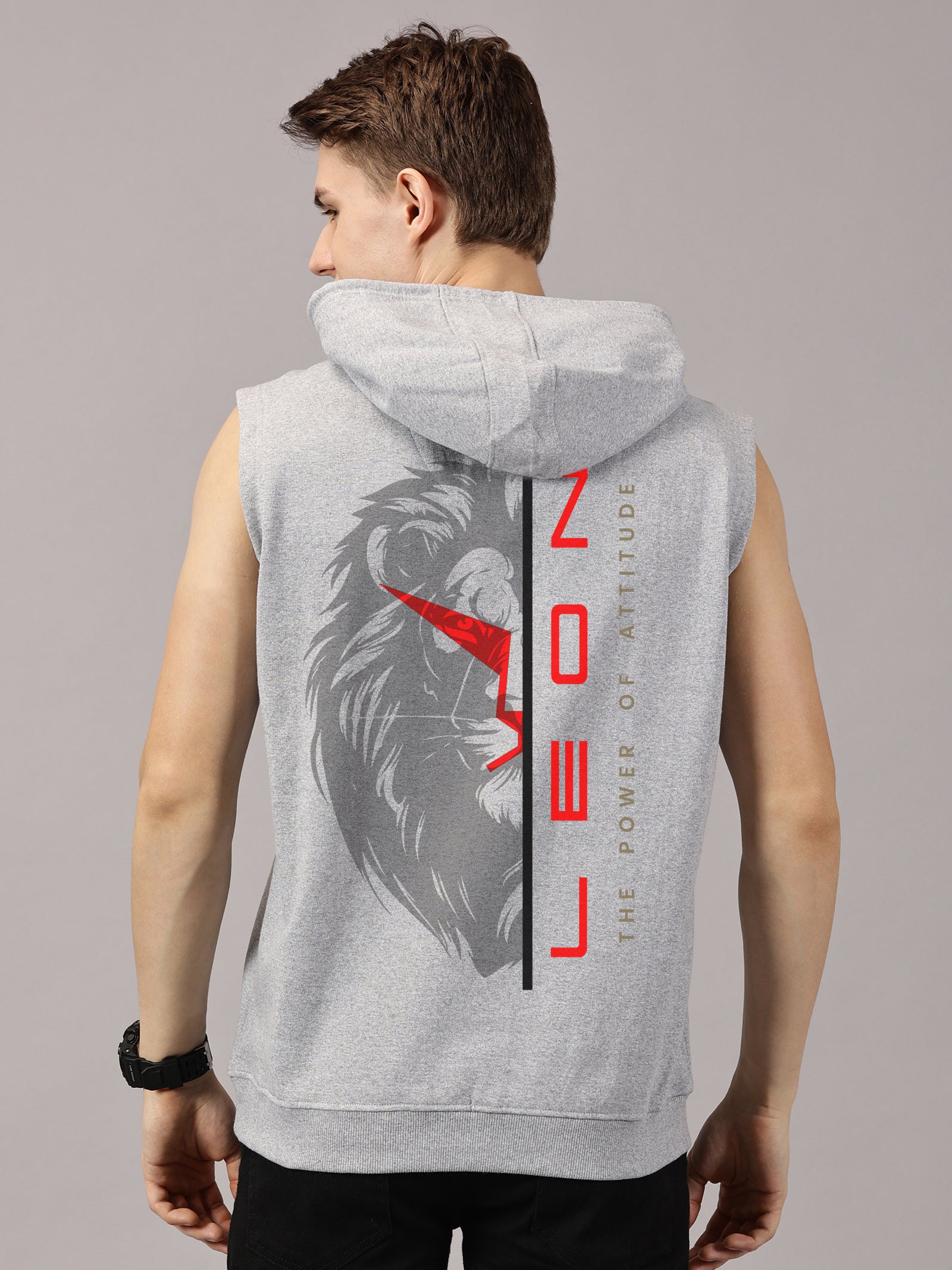 Sweatshirt ::  Lion Power Printed Sleeveless Hoodie