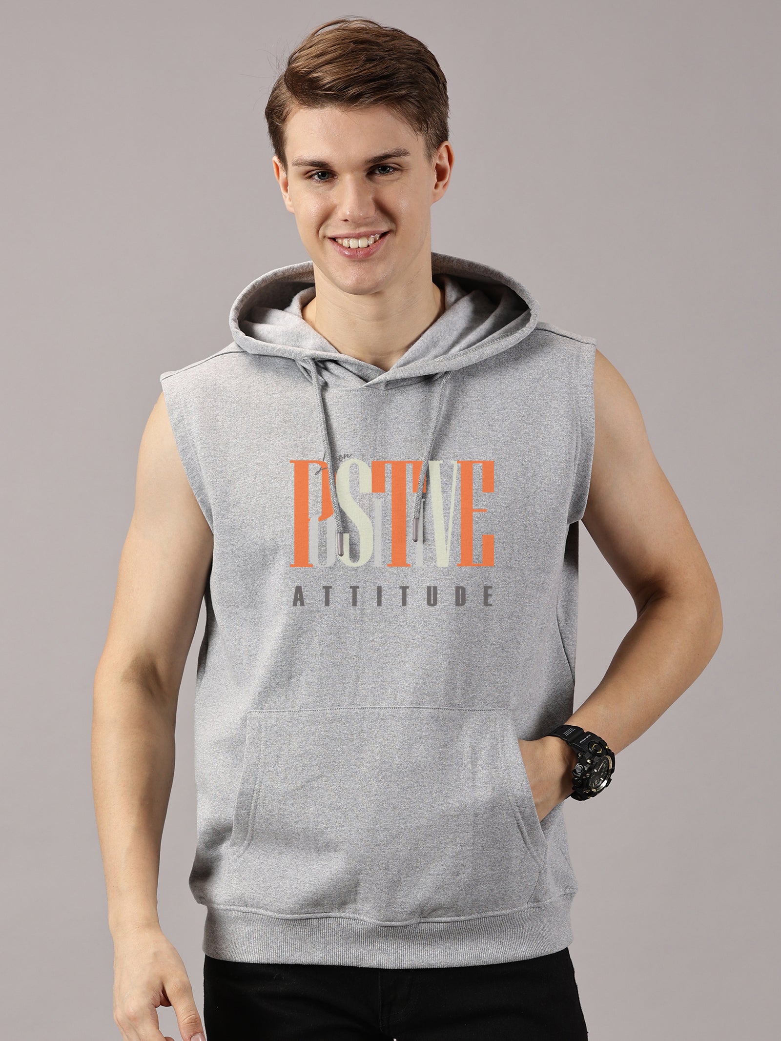 Sweatshirt :PositiveAttitude Printed Sleeveless Hoodie
