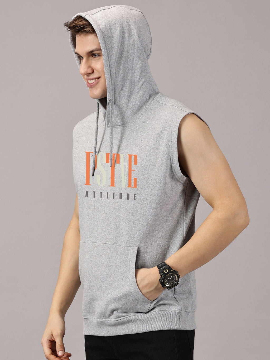 Sweatshirt :PositiveAttitude Printed Sleeveless Hoodie