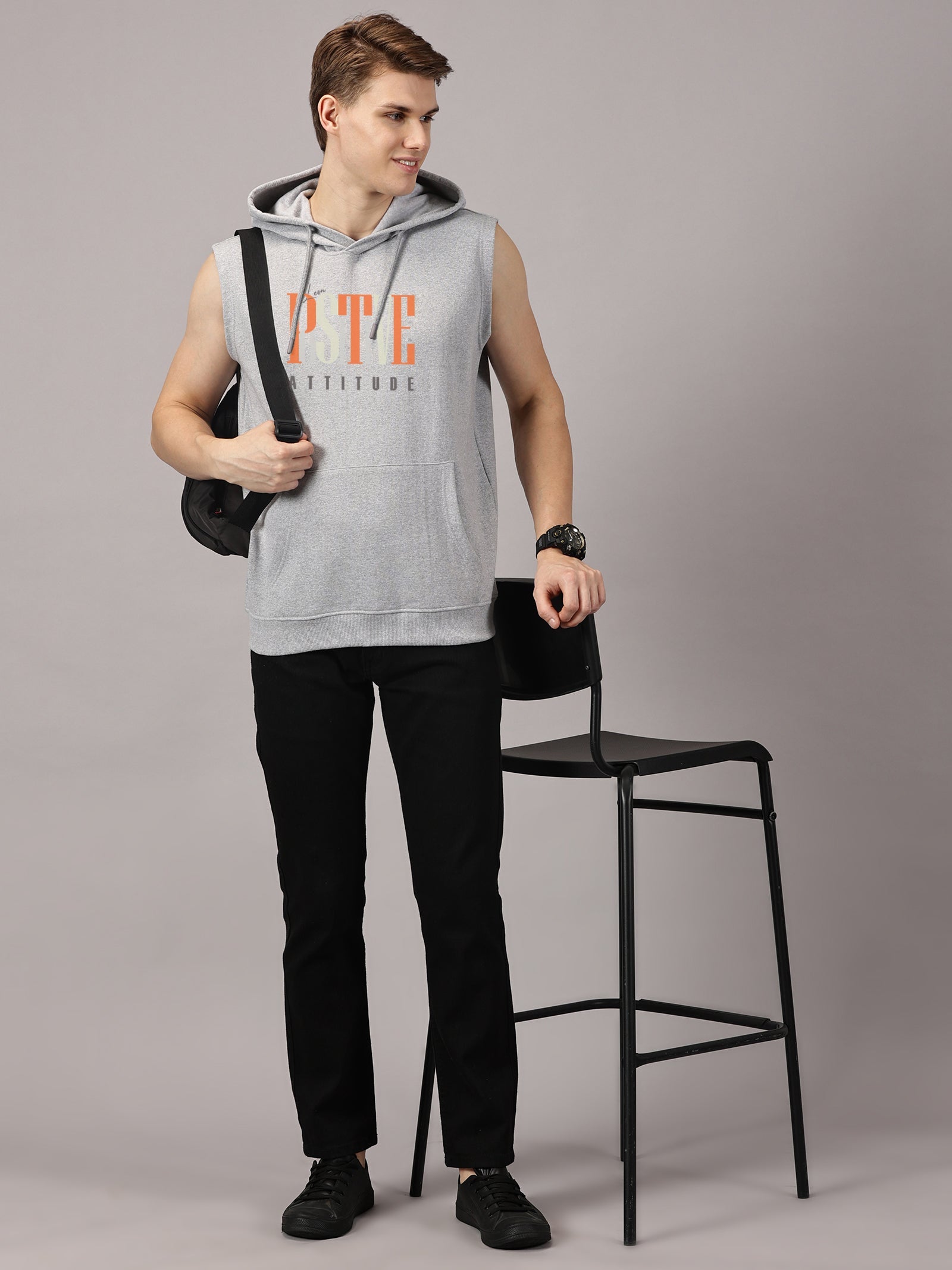 Sweatshirt :PositiveAttitude Printed Sleeveless Hoodie