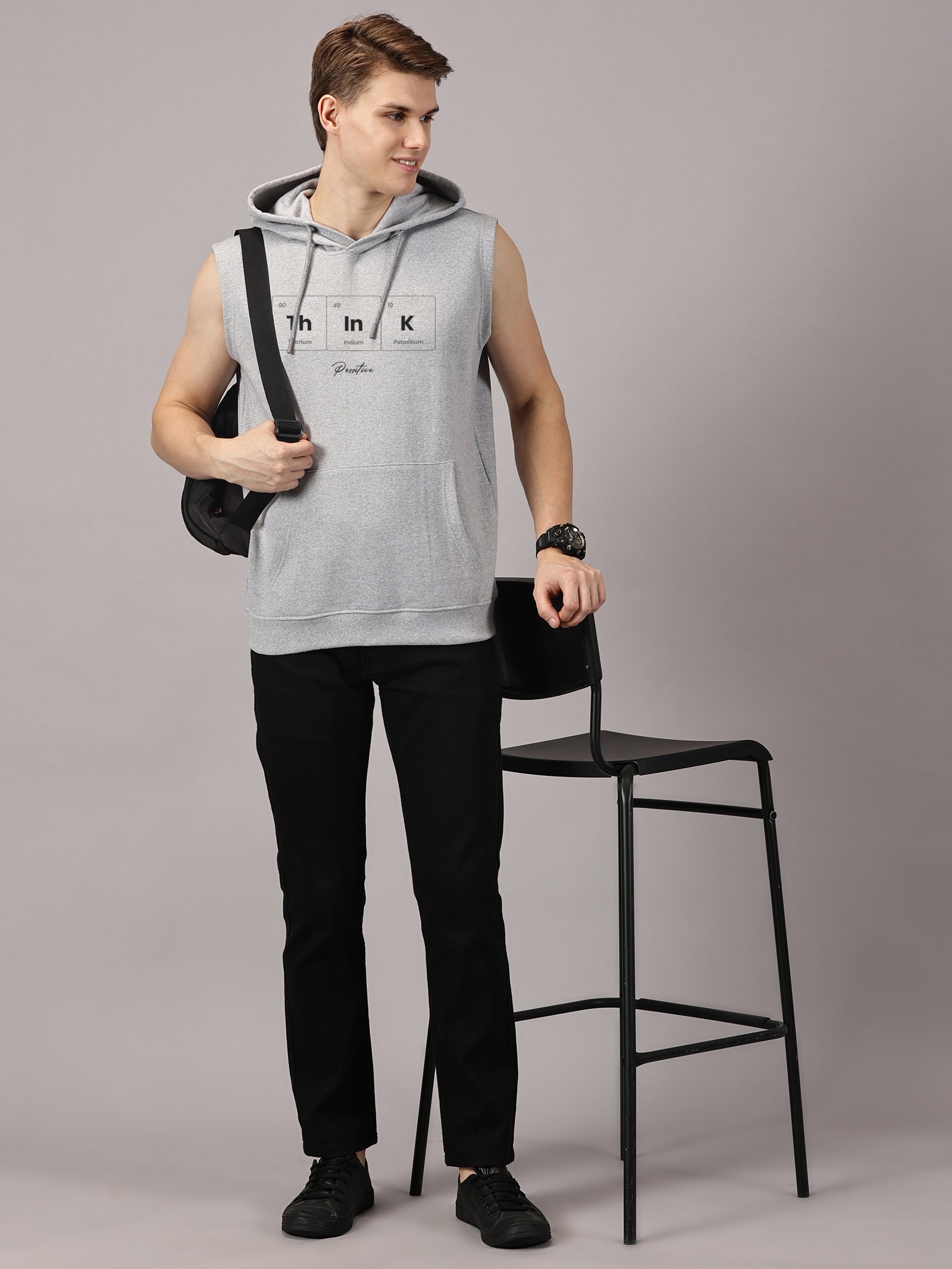 Sweatshirt :ThinkPositive Printed Sleeveless Hoodie
