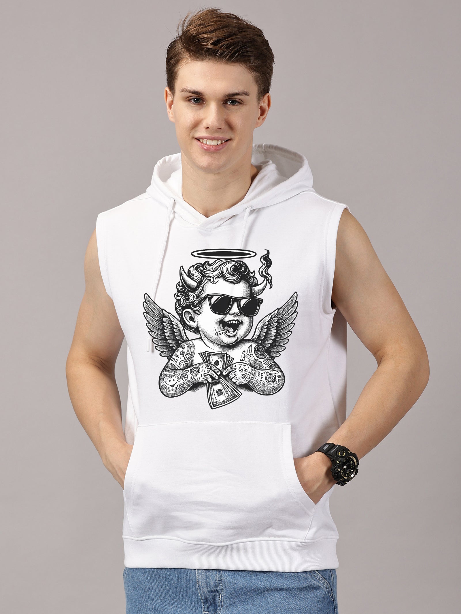 Sweatshirt :Angel Printed Sleeveless Hoodie