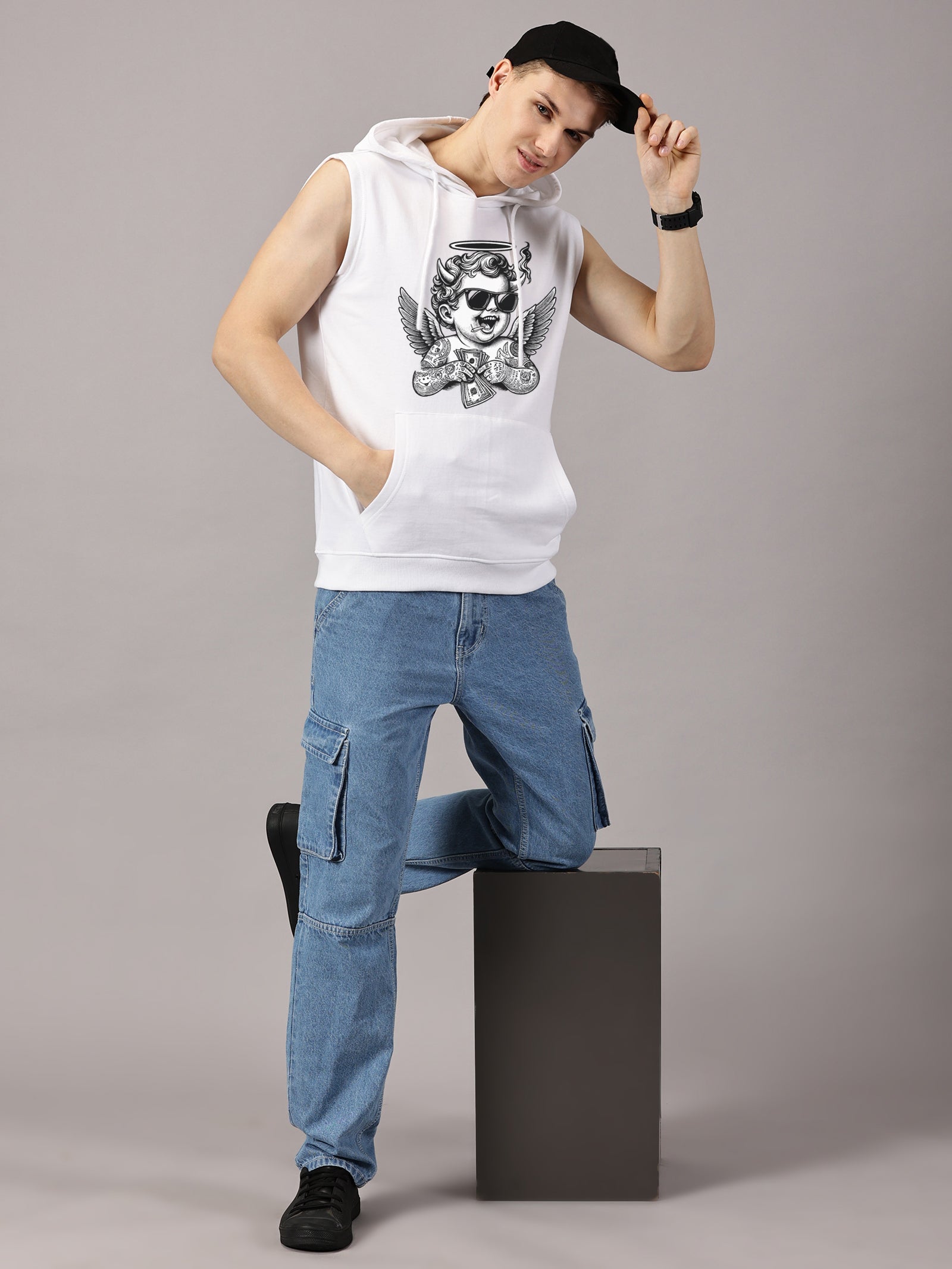 Sweatshirt :Angel Printed Sleeveless Hoodie