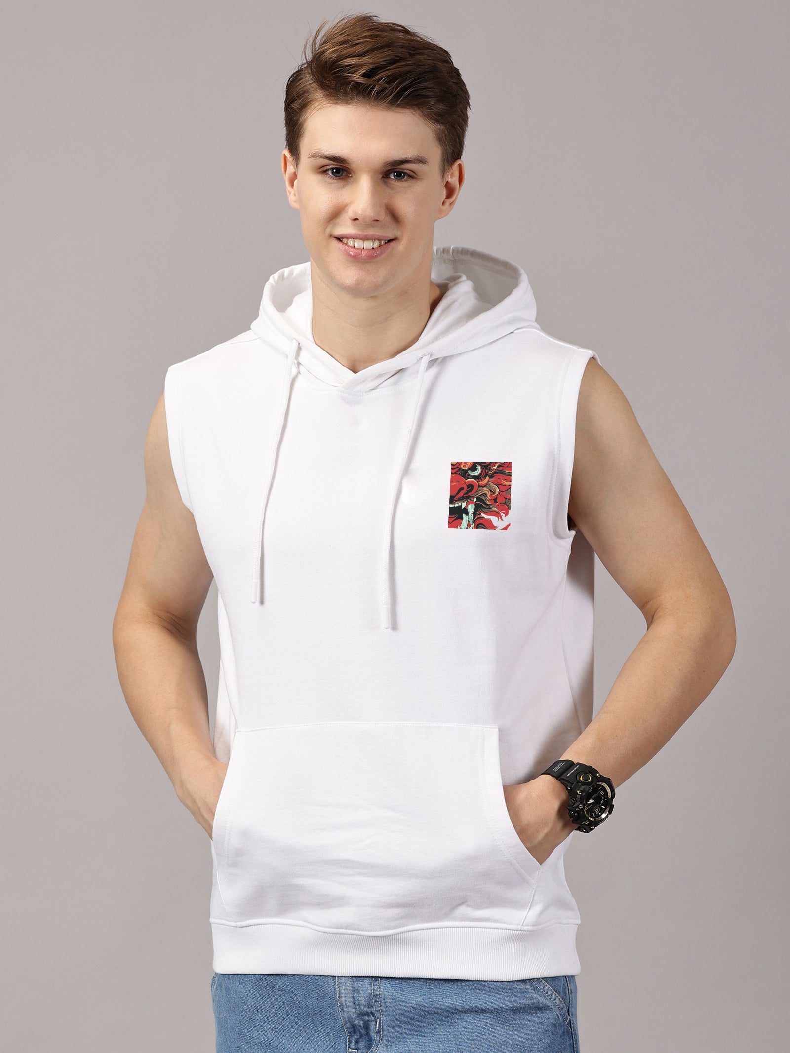Sweatshirt :: Dragon Printed Sleeveless Hoodie