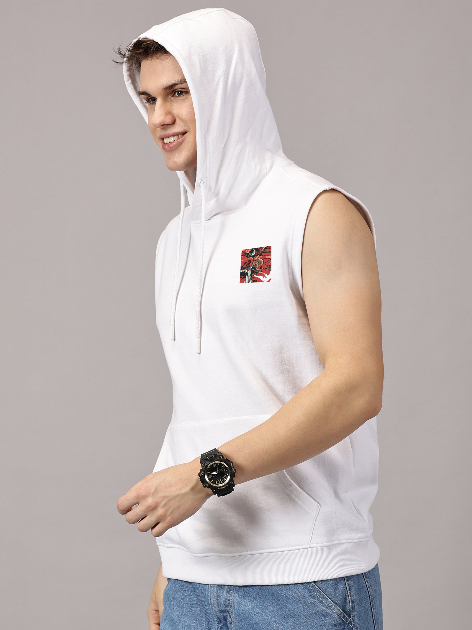 Sweatshirt :: Dragon Printed Sleeveless Hoodie