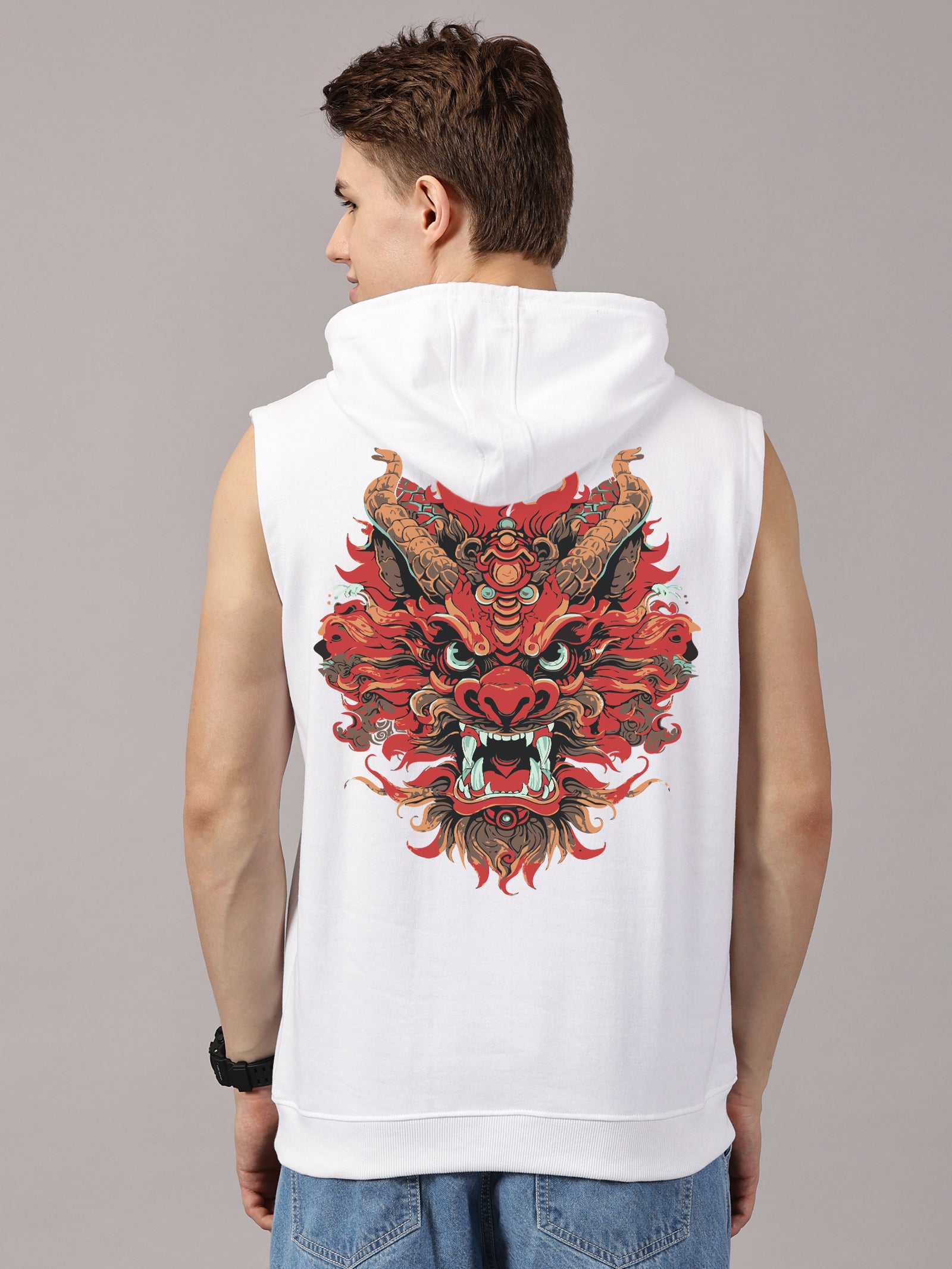 Sweatshirt :: Dragon Printed Sleeveless Hoodie