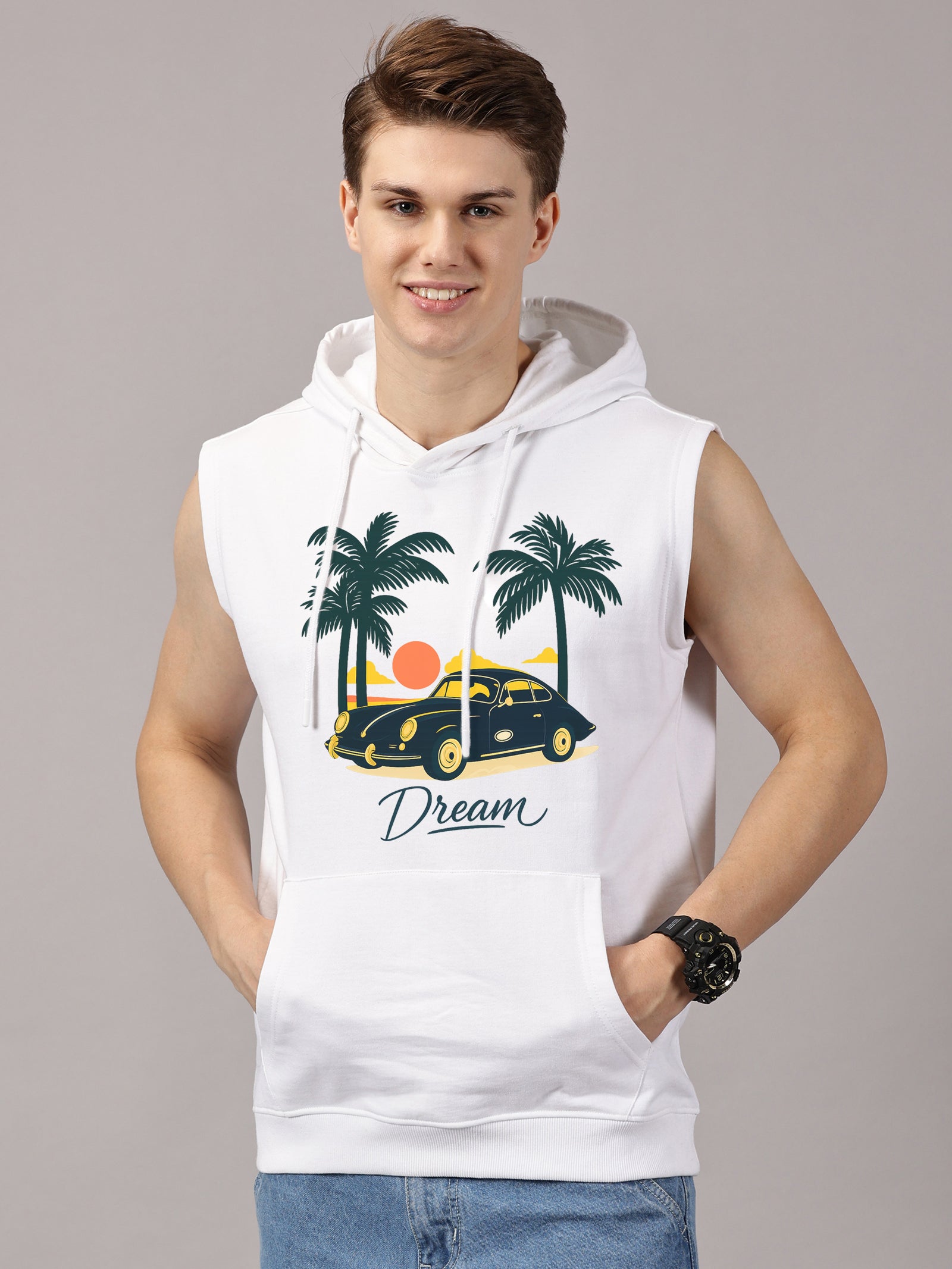 Sweatshirt :Dream Printed Sleeveless Hoodie