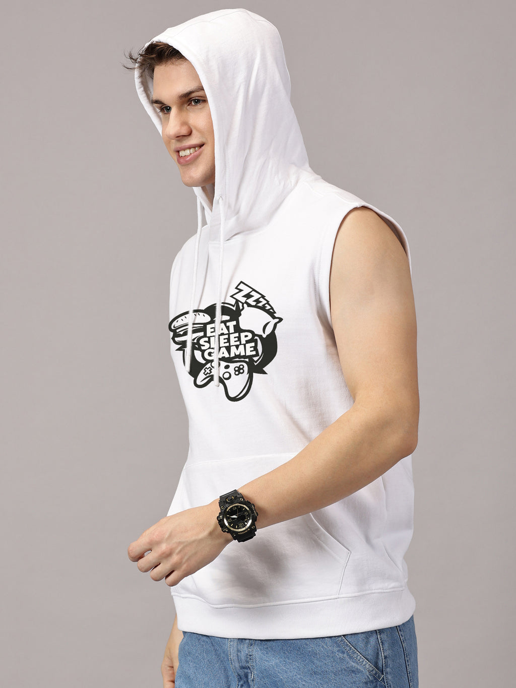 Sweatshirt ::Eat Sleep Game Printed Sleeveless Hoodie