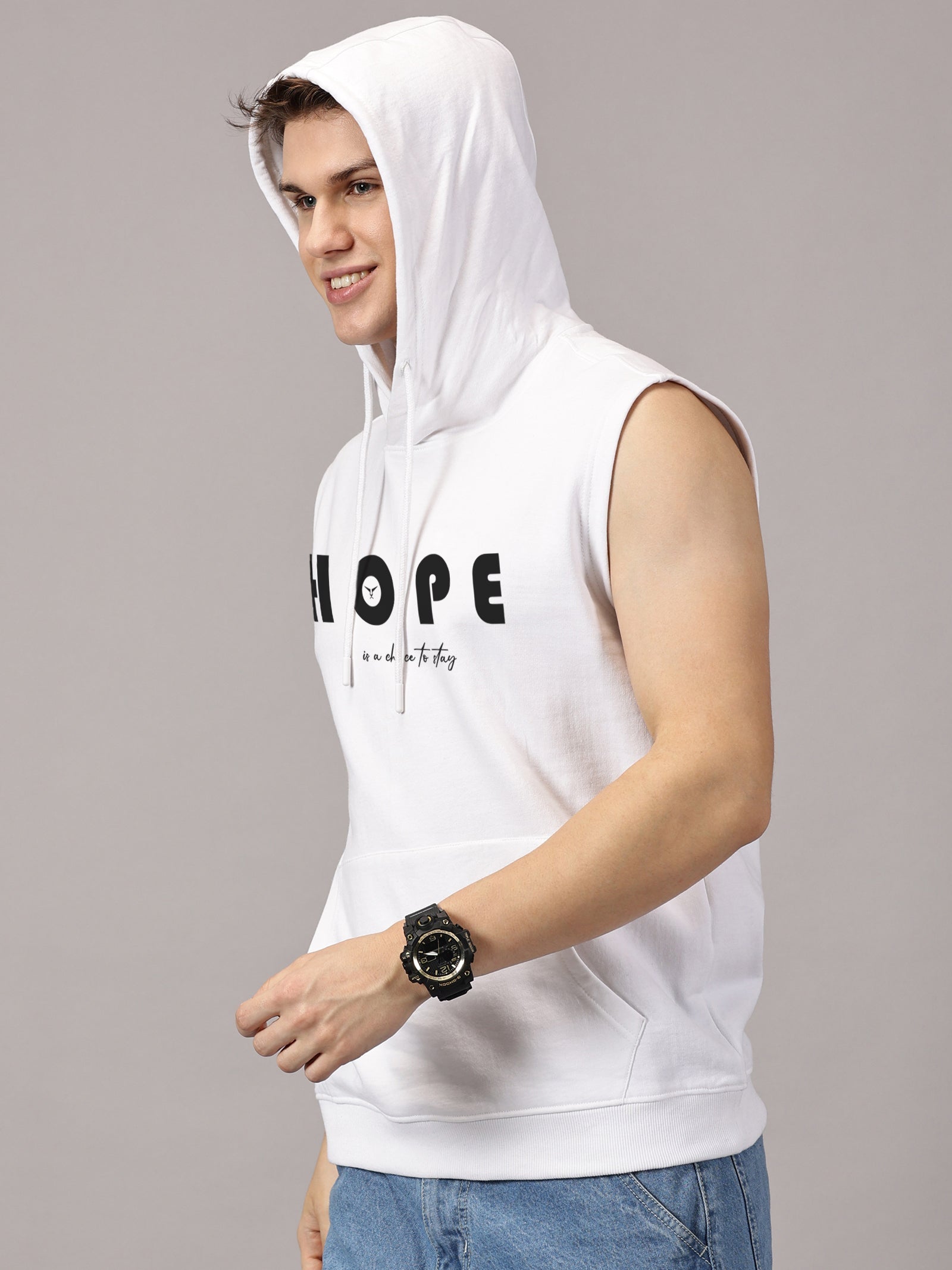 Sweatshirt :Hope Printed Sleeveless Hoodie