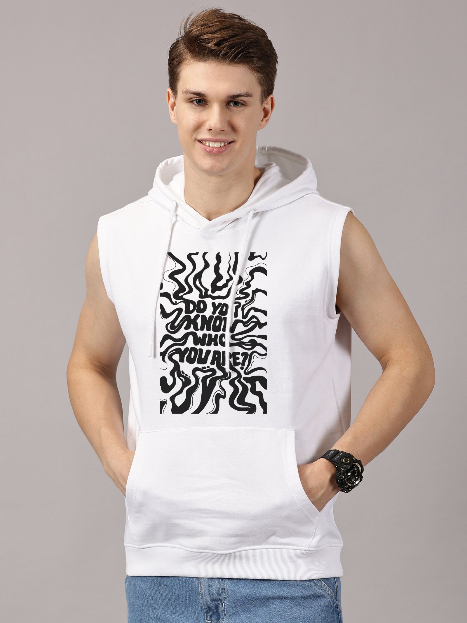 Sweatshirt :Do you know Printed Sleeveless Hoodie