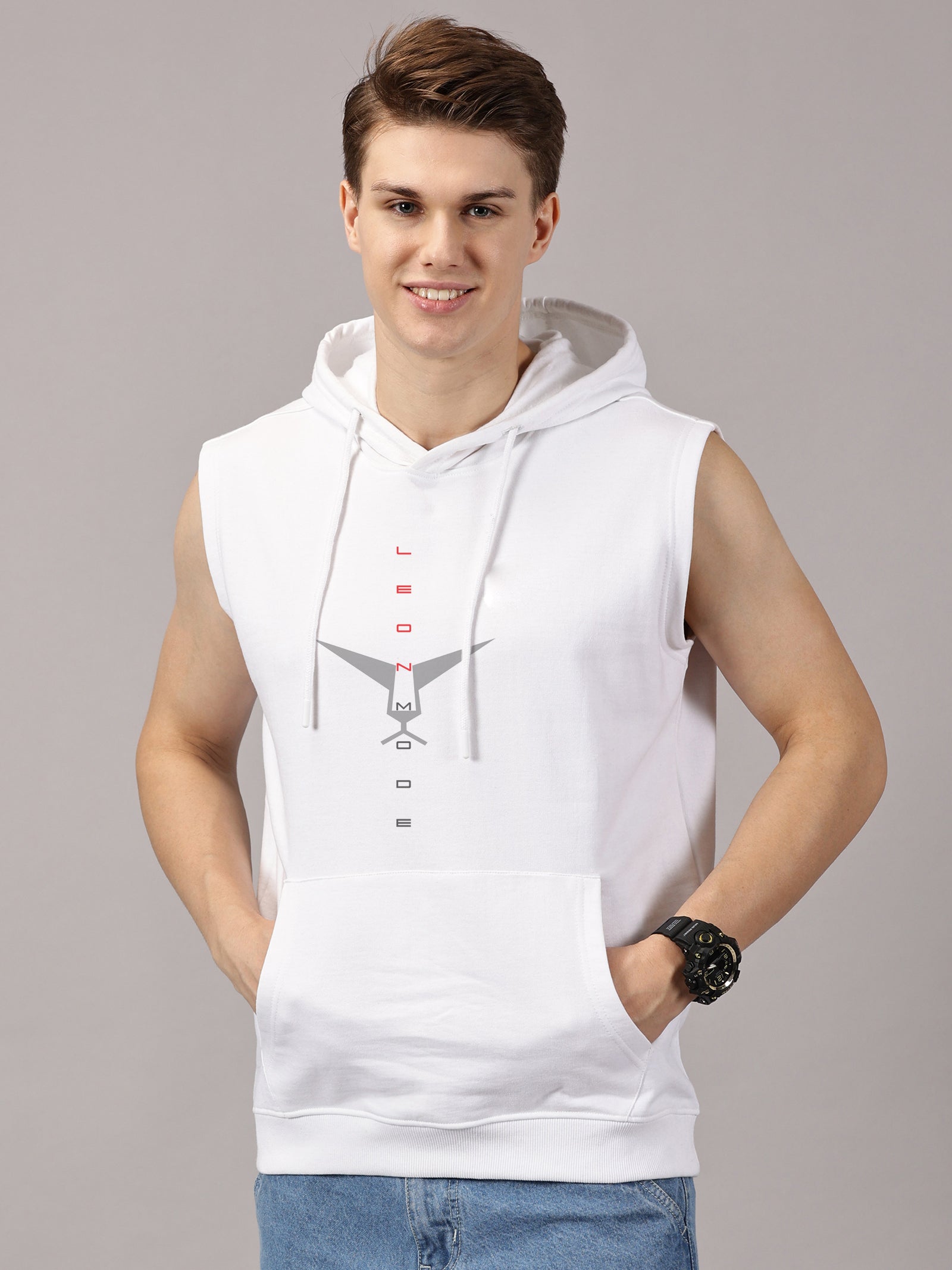 Sweatshirt :Leonmode Printed Sleeveless Hoodie