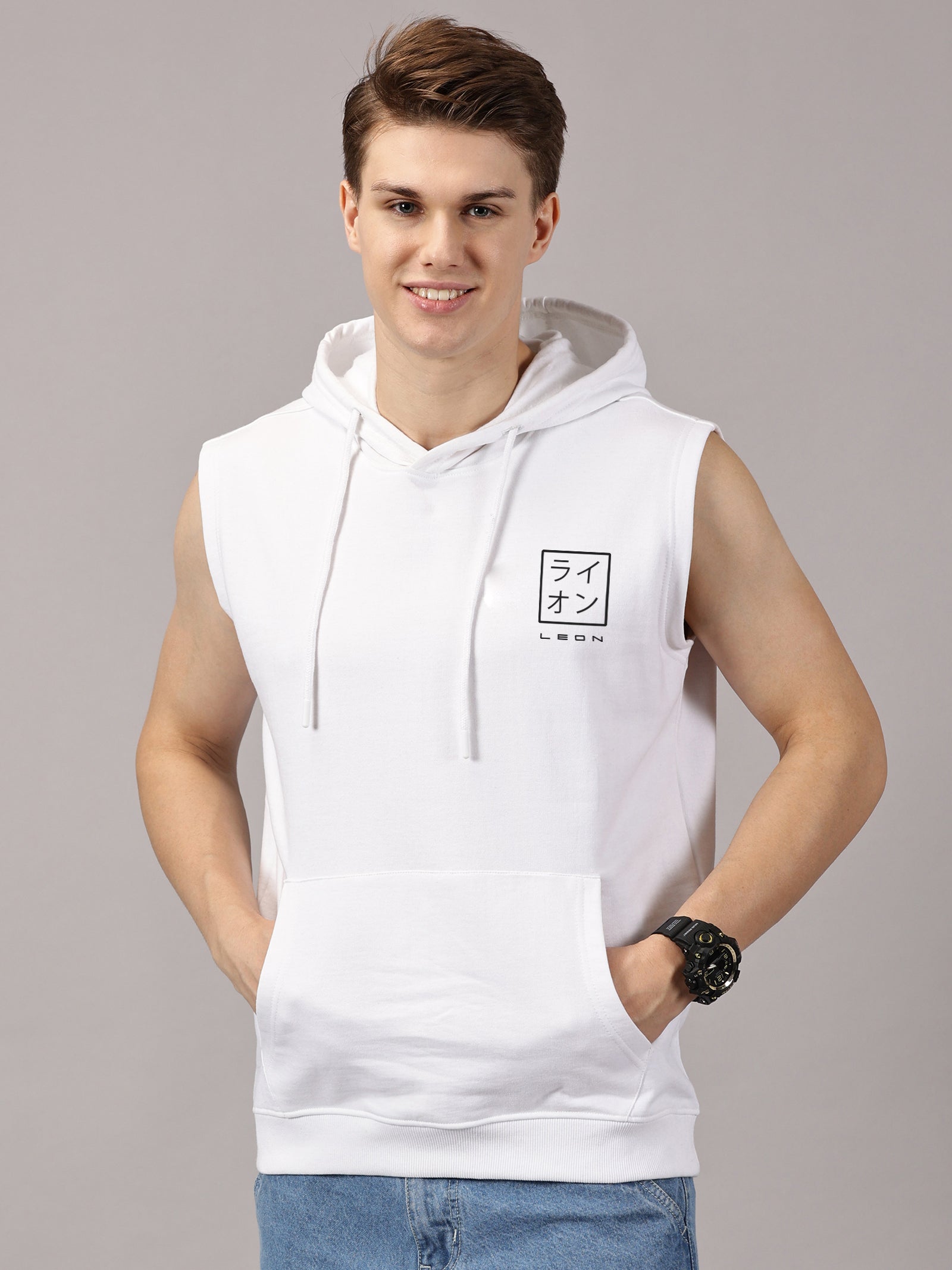 Sweatshirt :Leonstamp Printed Sleeveless Hoodie