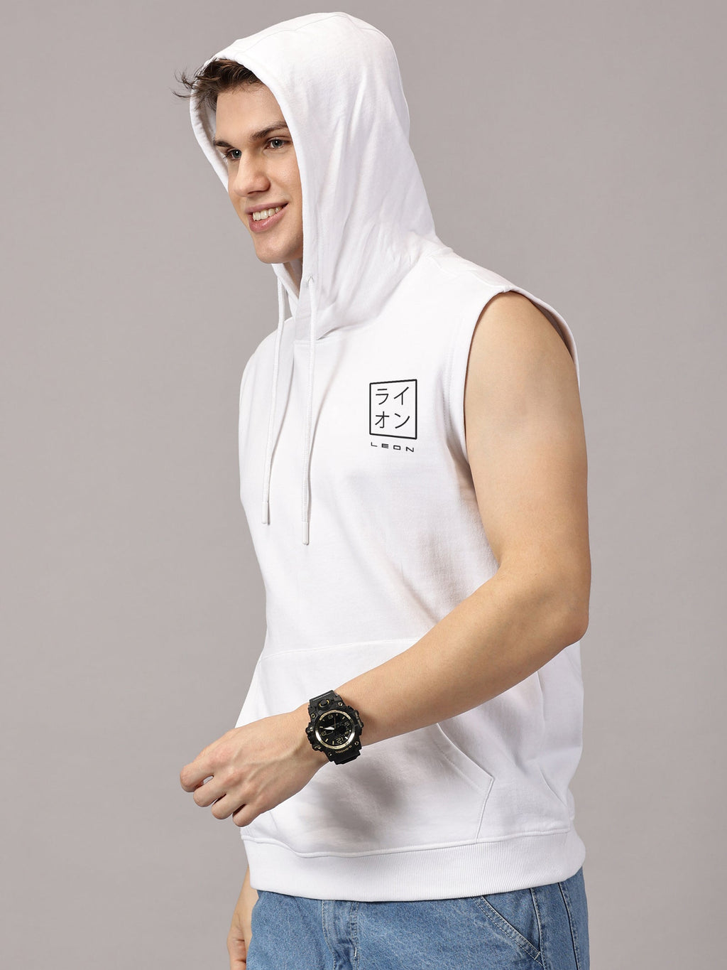 Sweatshirt :Leonstamp Printed Sleeveless Hoodie