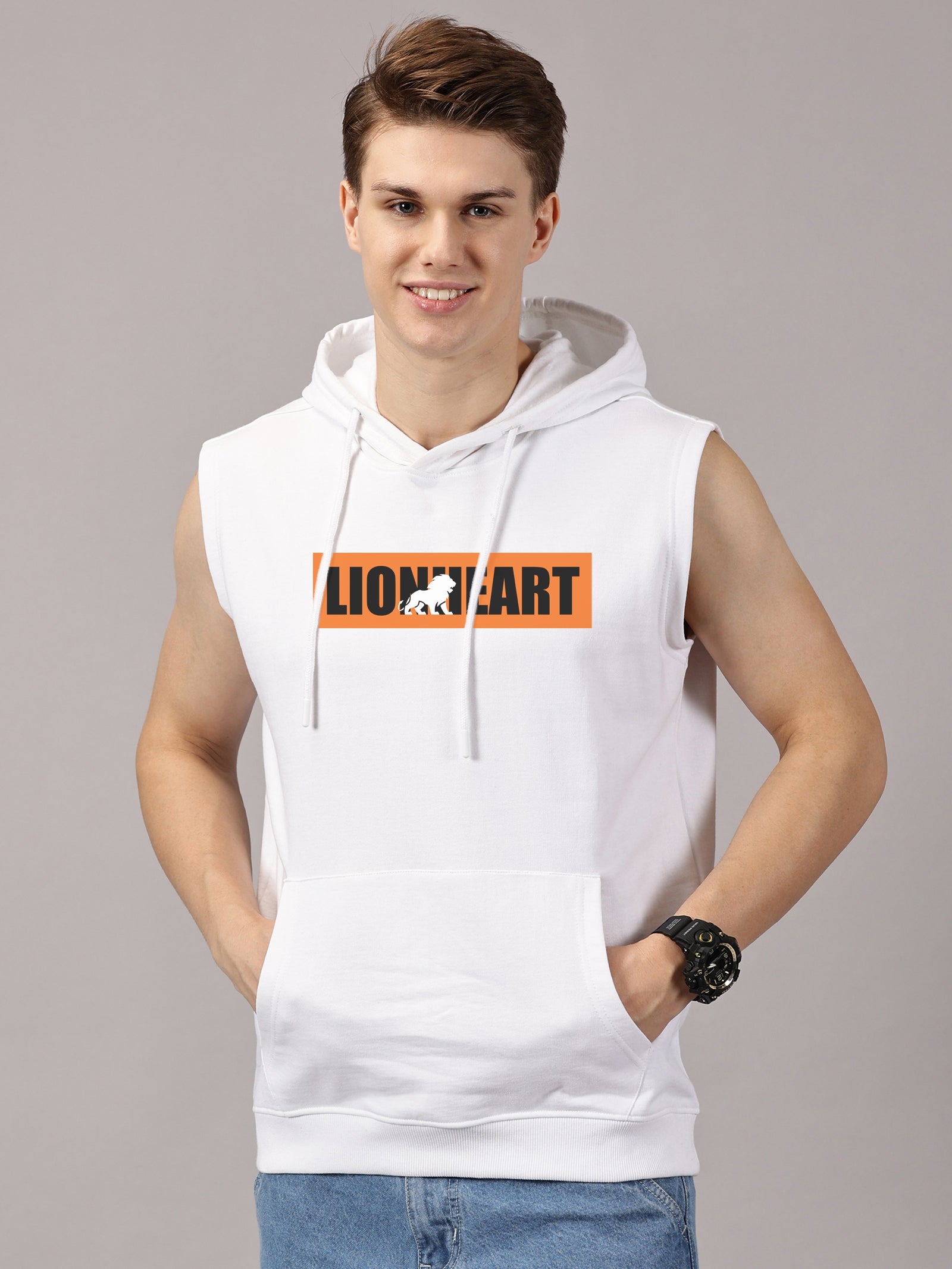 Sweatshirt :Lionheart Printed Sleeveless Hoodie