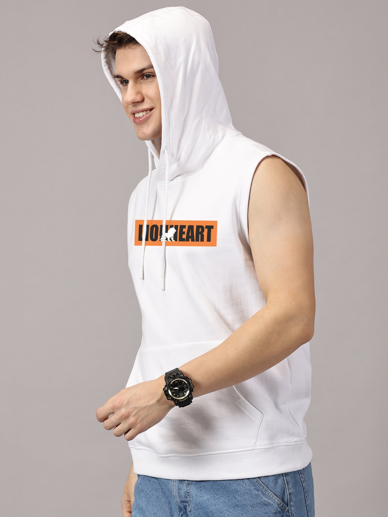 Sweatshirt :Lionheart Printed Sleeveless Hoodie