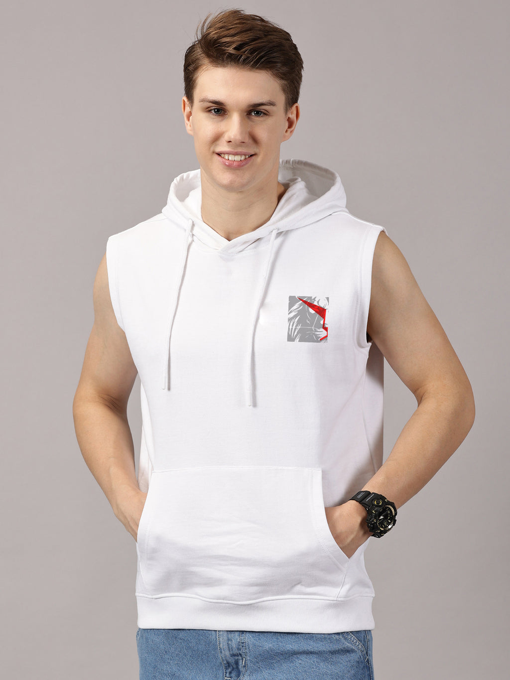 Sweatshirt ::  Lion Power Printed Sleeveless Hoodie