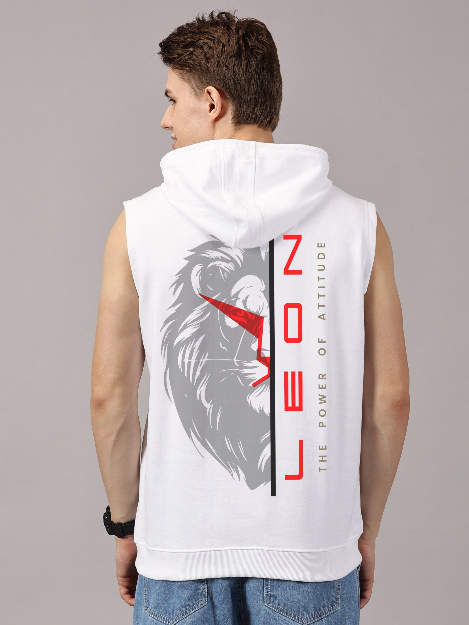 Sweatshirt ::  Lion Power Printed Sleeveless Hoodie