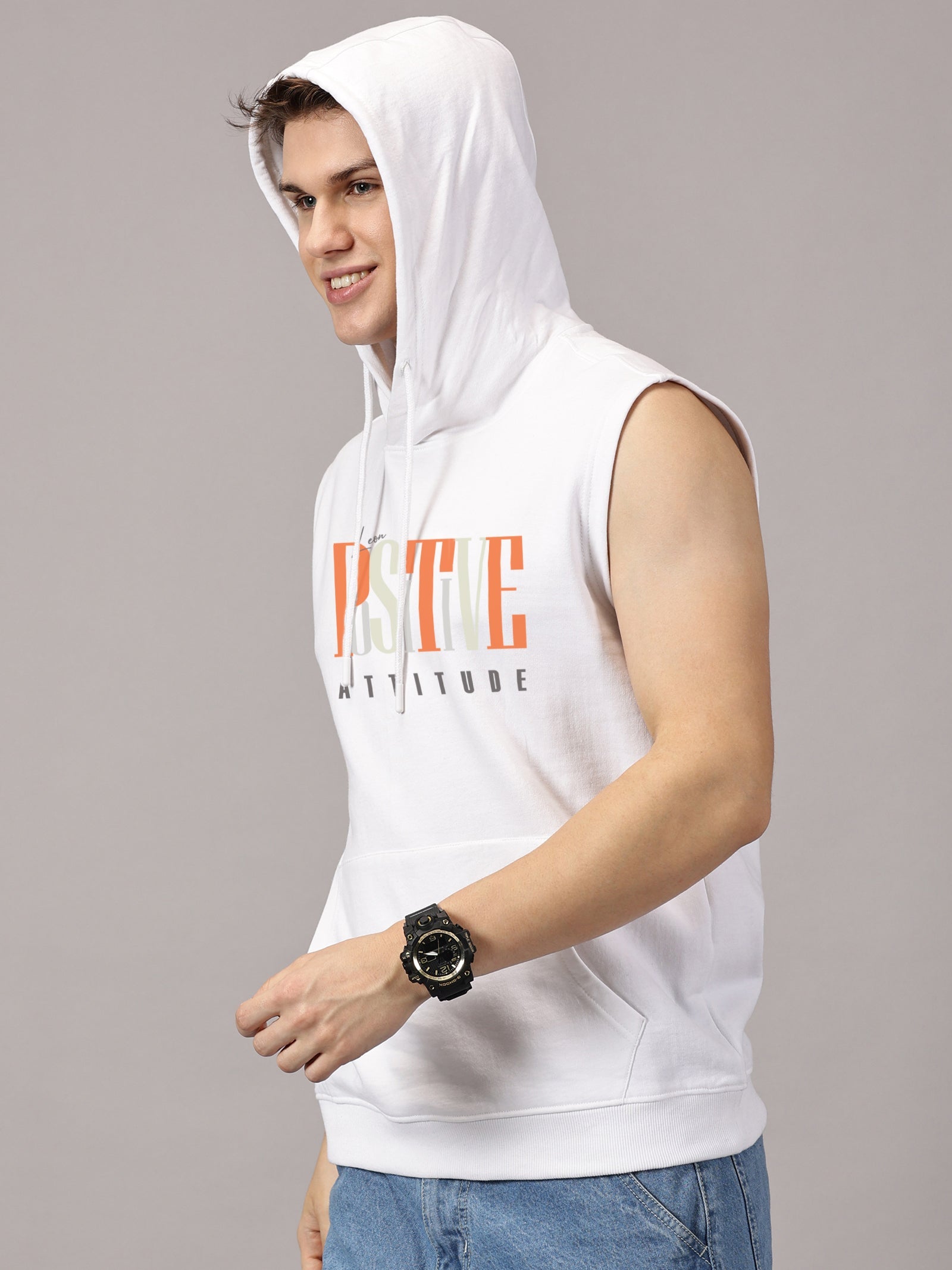 Sweatshirt :PositiveAttitude Printed Sleeveless Hoodie