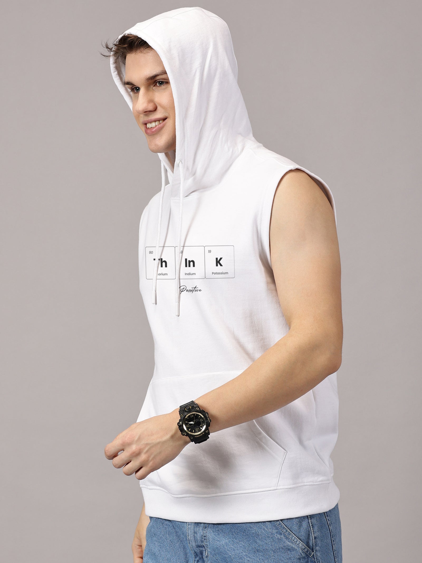 Sweatshirt :ThinkPositive Printed Sleeveless Hoodie