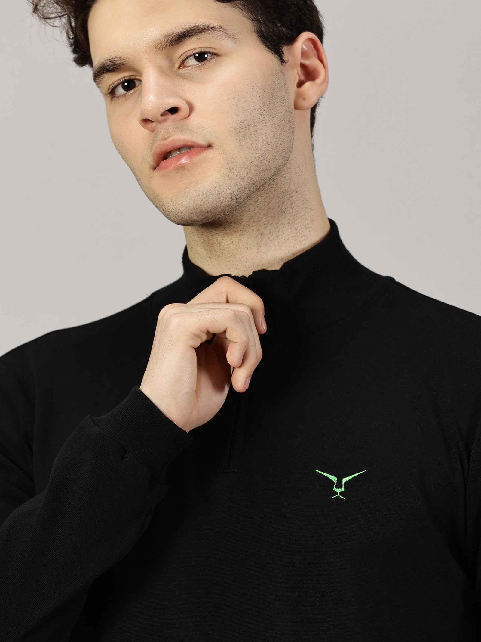 Sweatshirt : High Neck Half Zipper